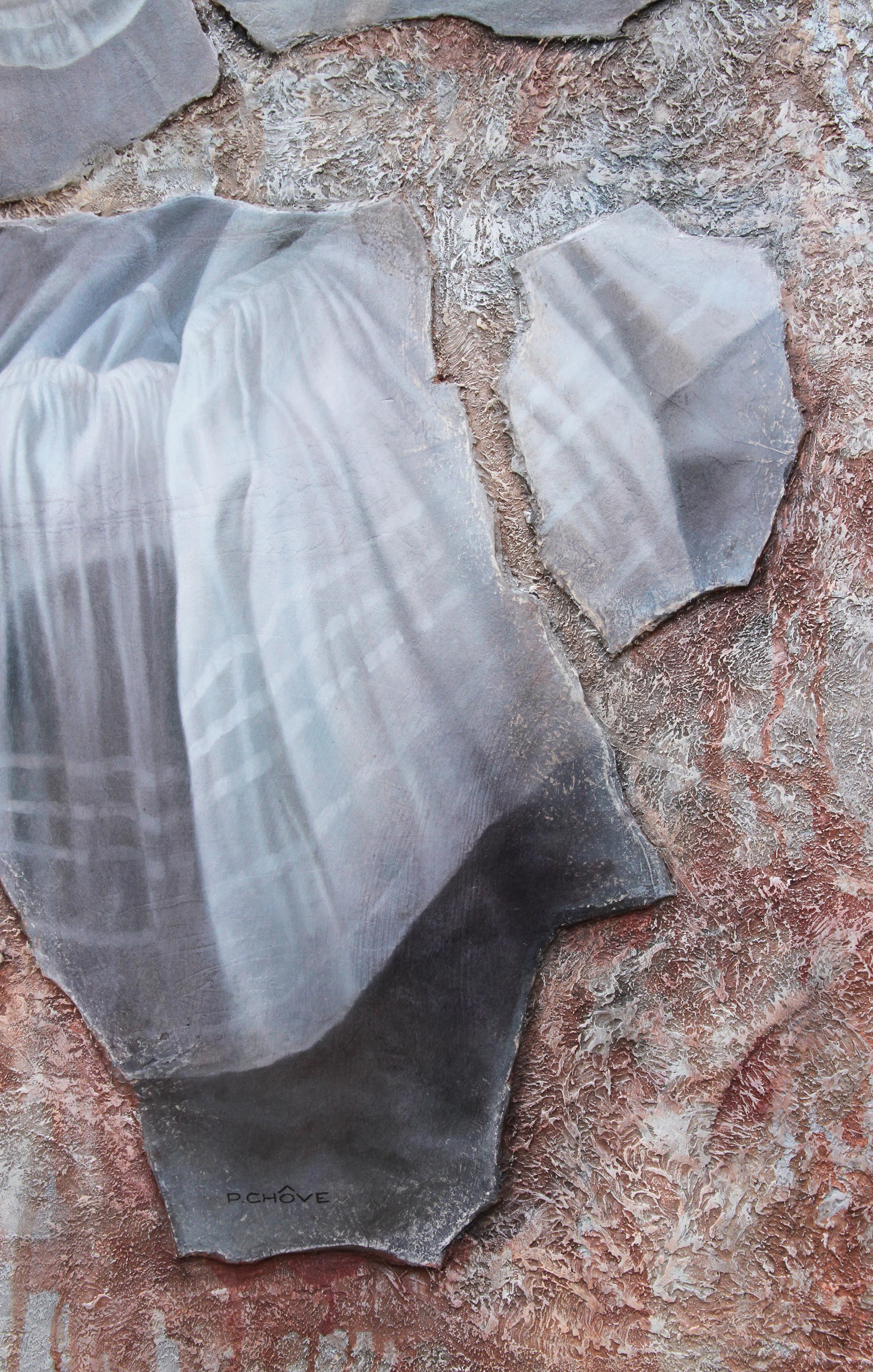 „Fragment“, Ölgemälde auf Holz, 162x97 cm (Grau), Nude Painting, von Pascal Chôve