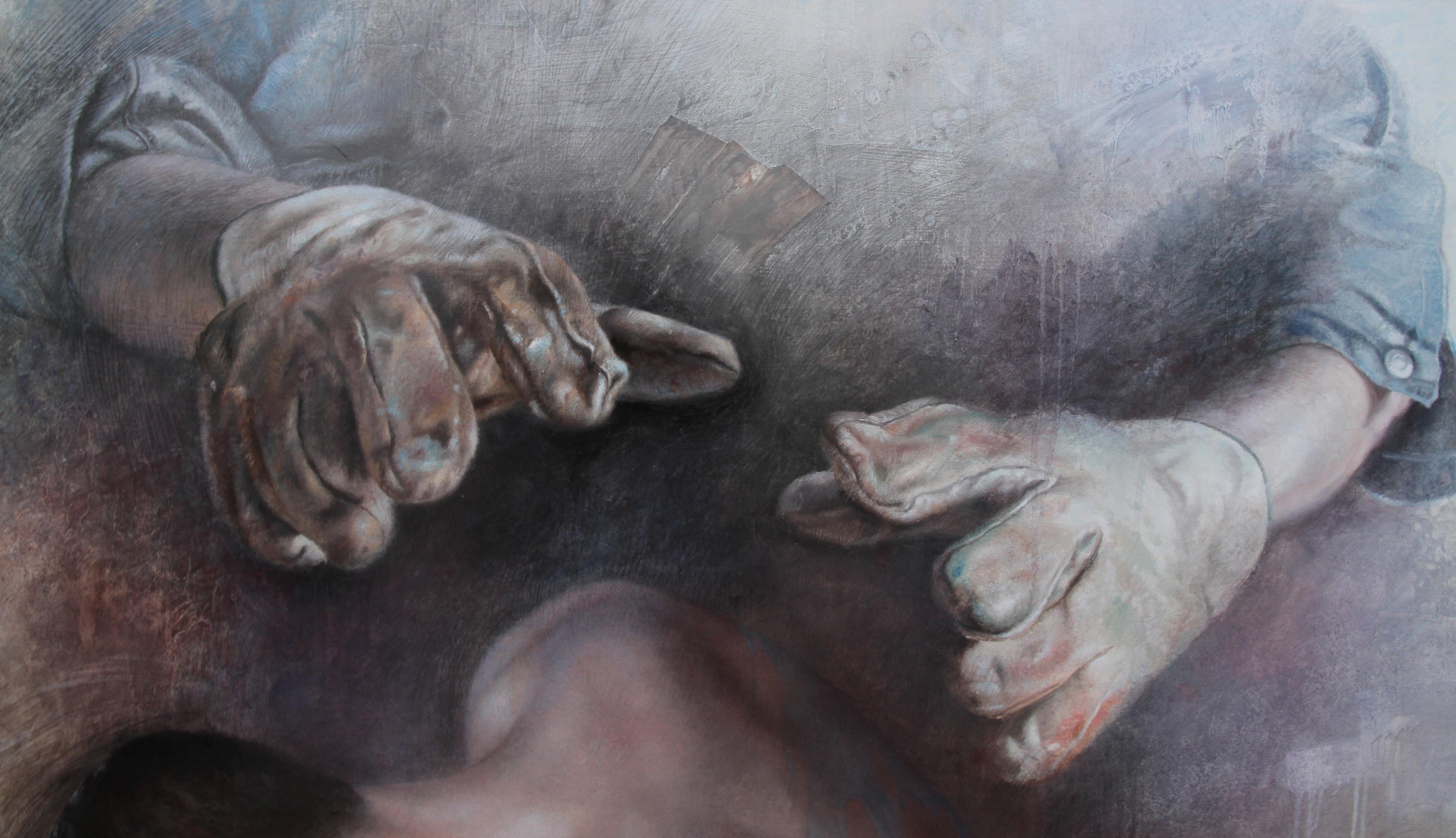„Get up and paint“ Ölgemälde auf Leinwand, 100x100 cm – Painting von Pascal Chôve