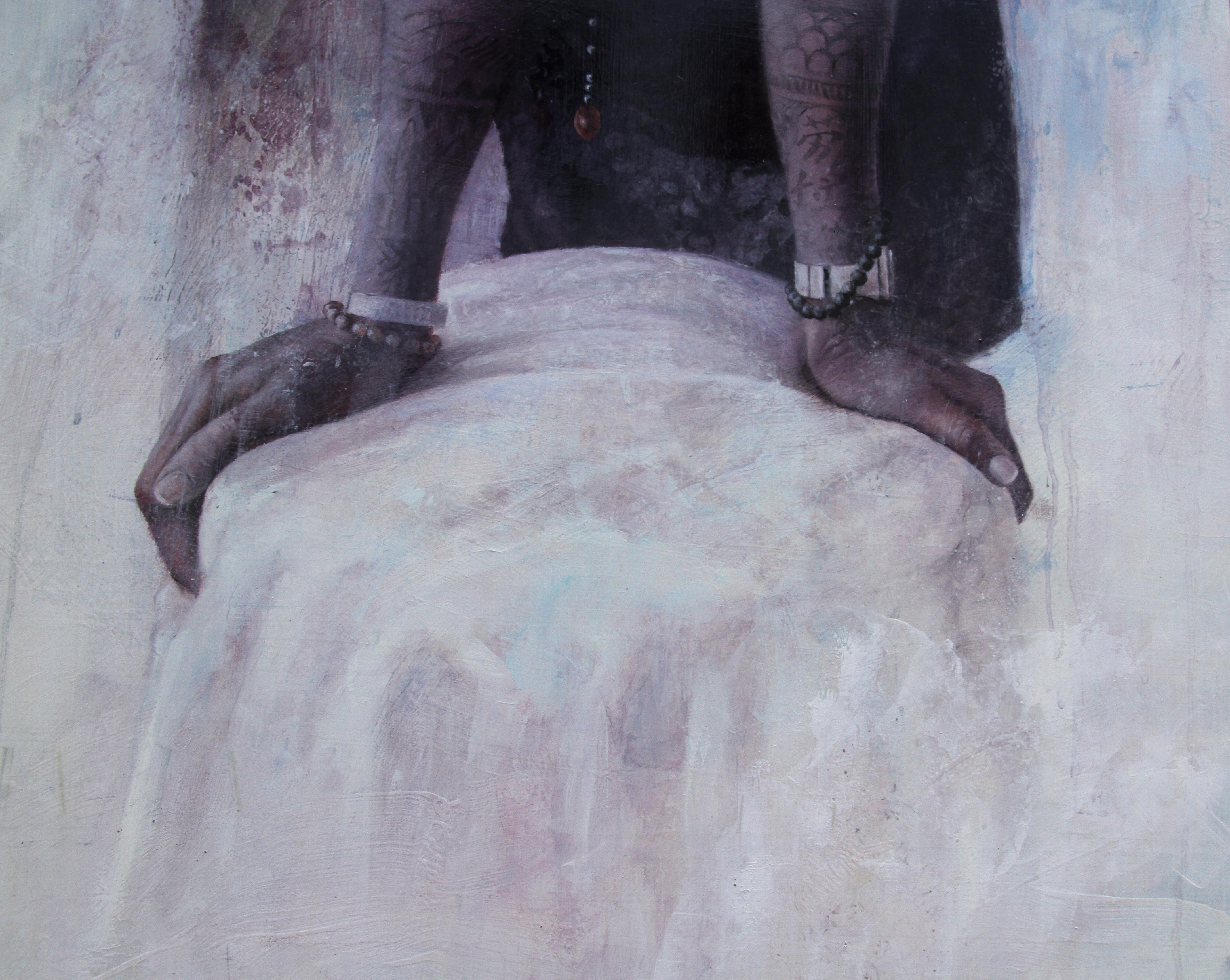 „L'artiste“, Ölgemälde auf Holz, 100x50 cm (Grau), Nude Painting, von Pascal Chôve
