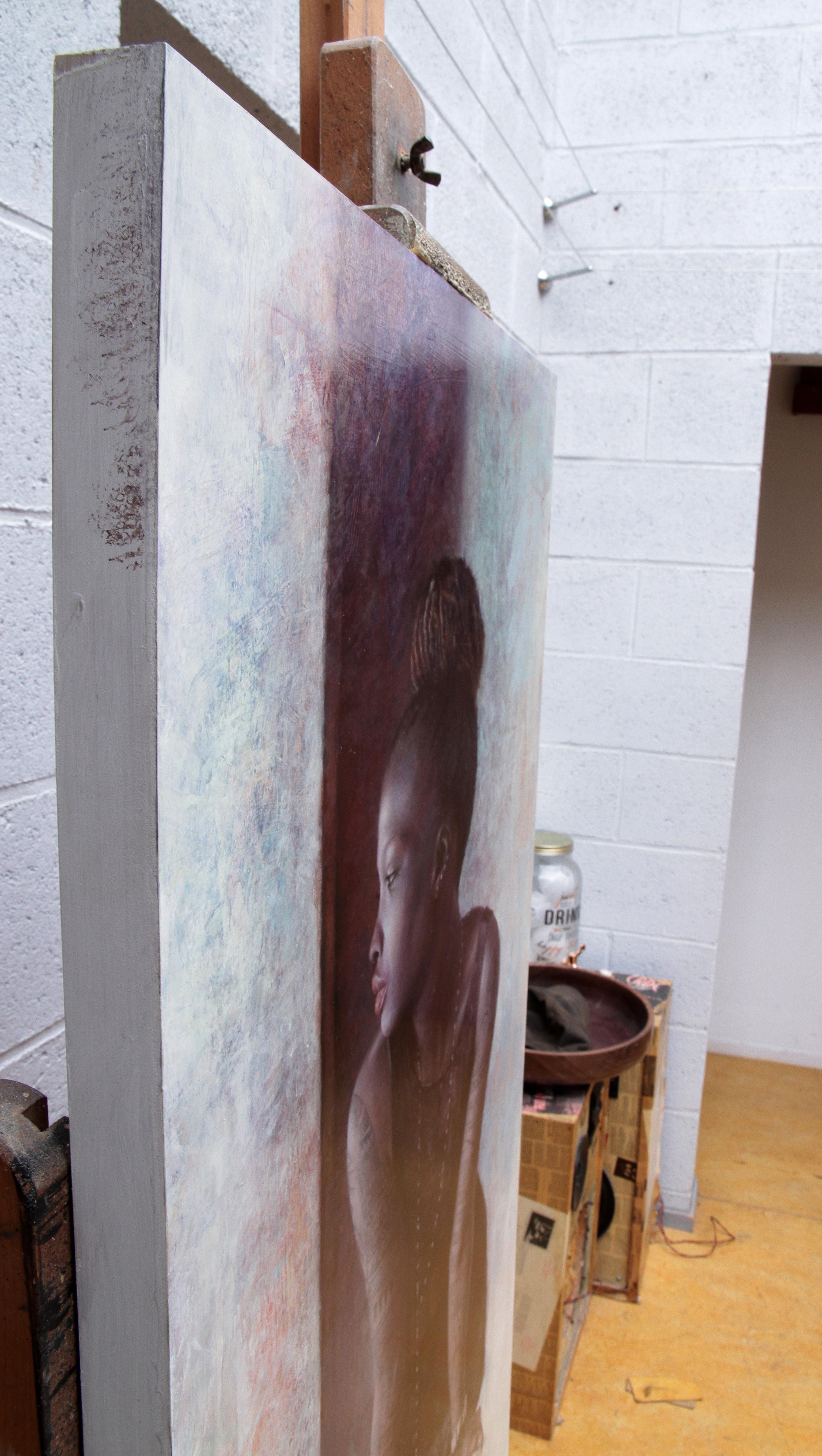 „L'artiste“, Ölgemälde auf Holz, 100x50 cm im Angebot 1