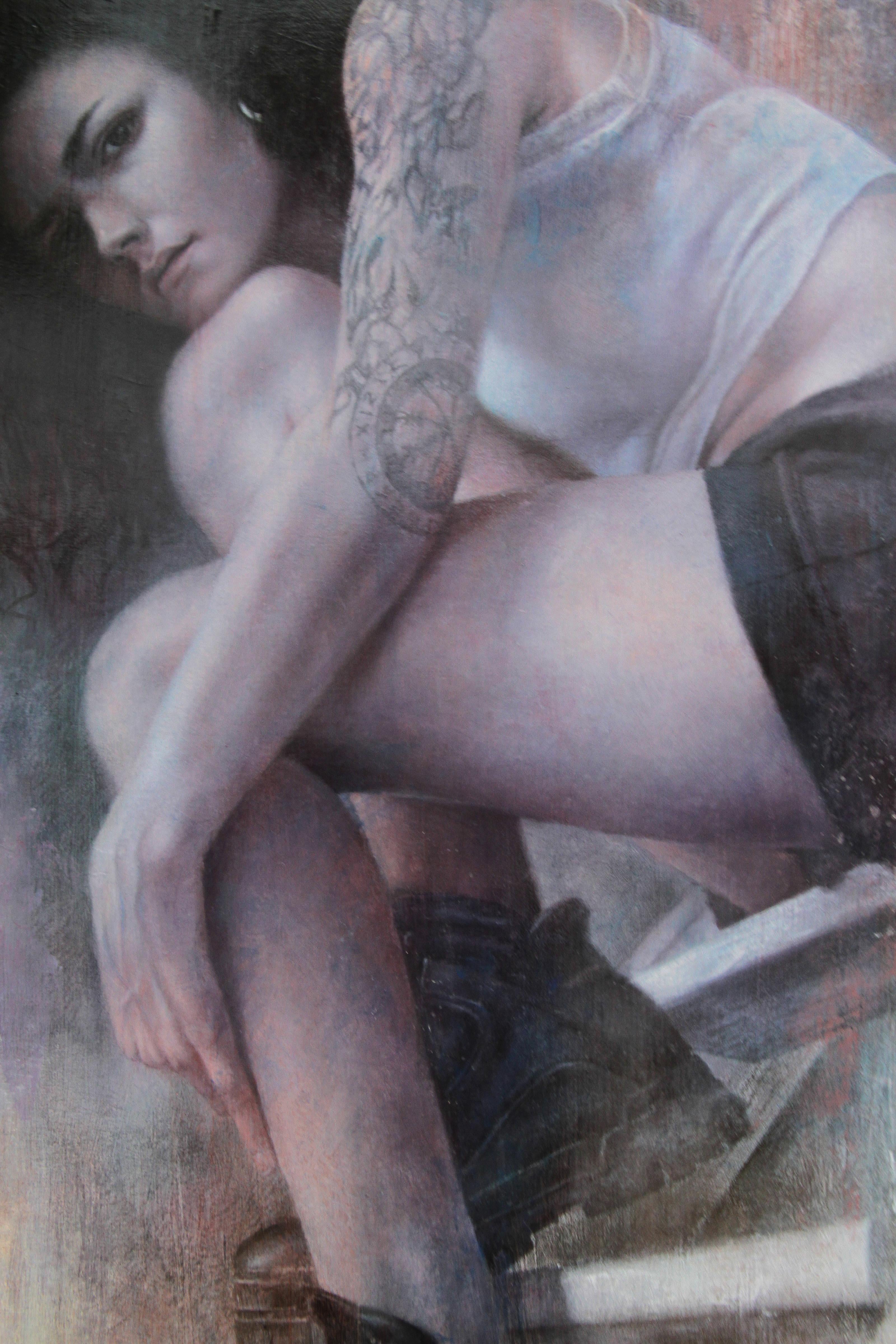 „Sie ist“, Ölgemälde auf Holz, 100x50 cm im Angebot 2