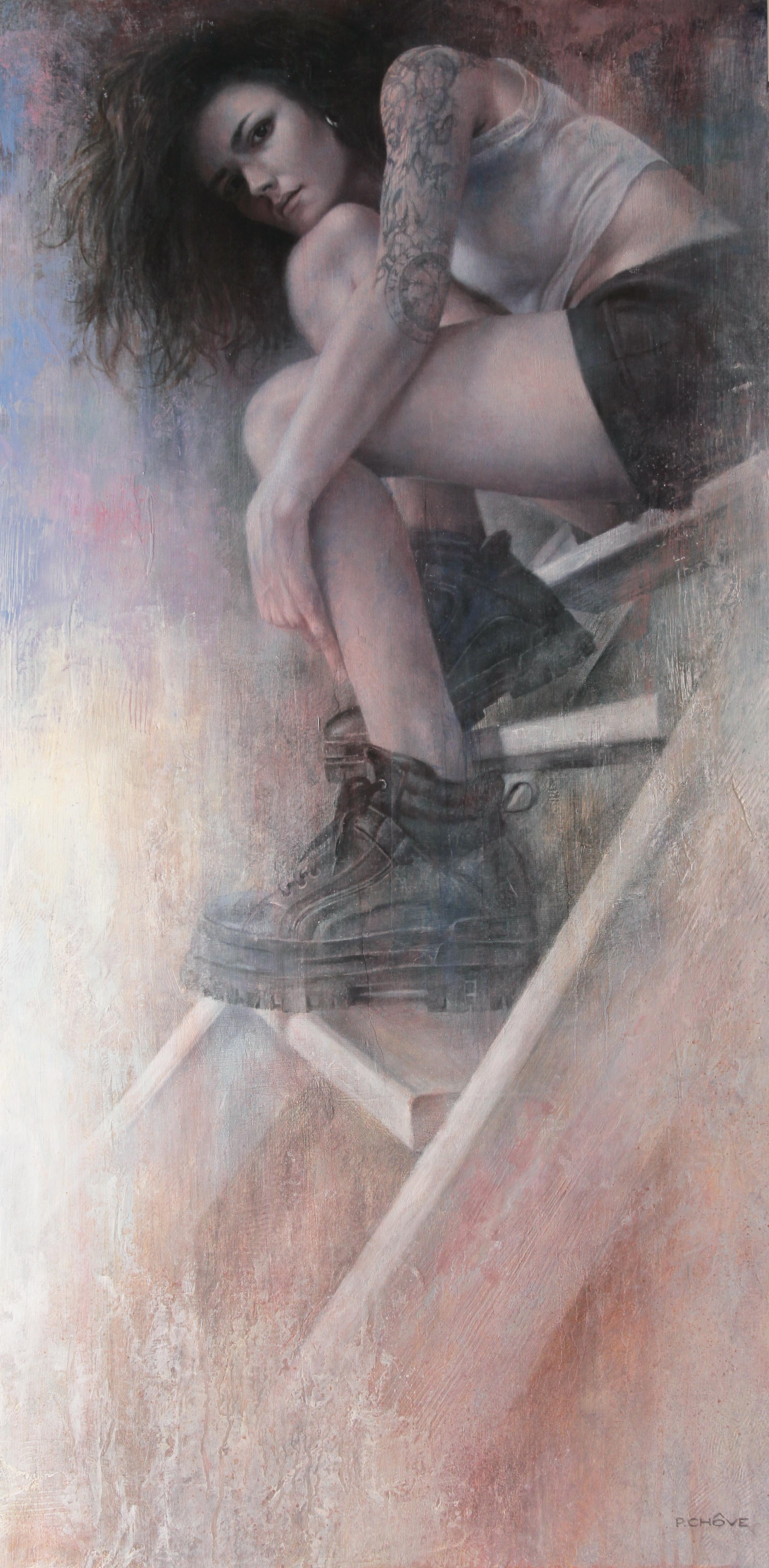 "She is" oil painting on wood, 100x50 cm