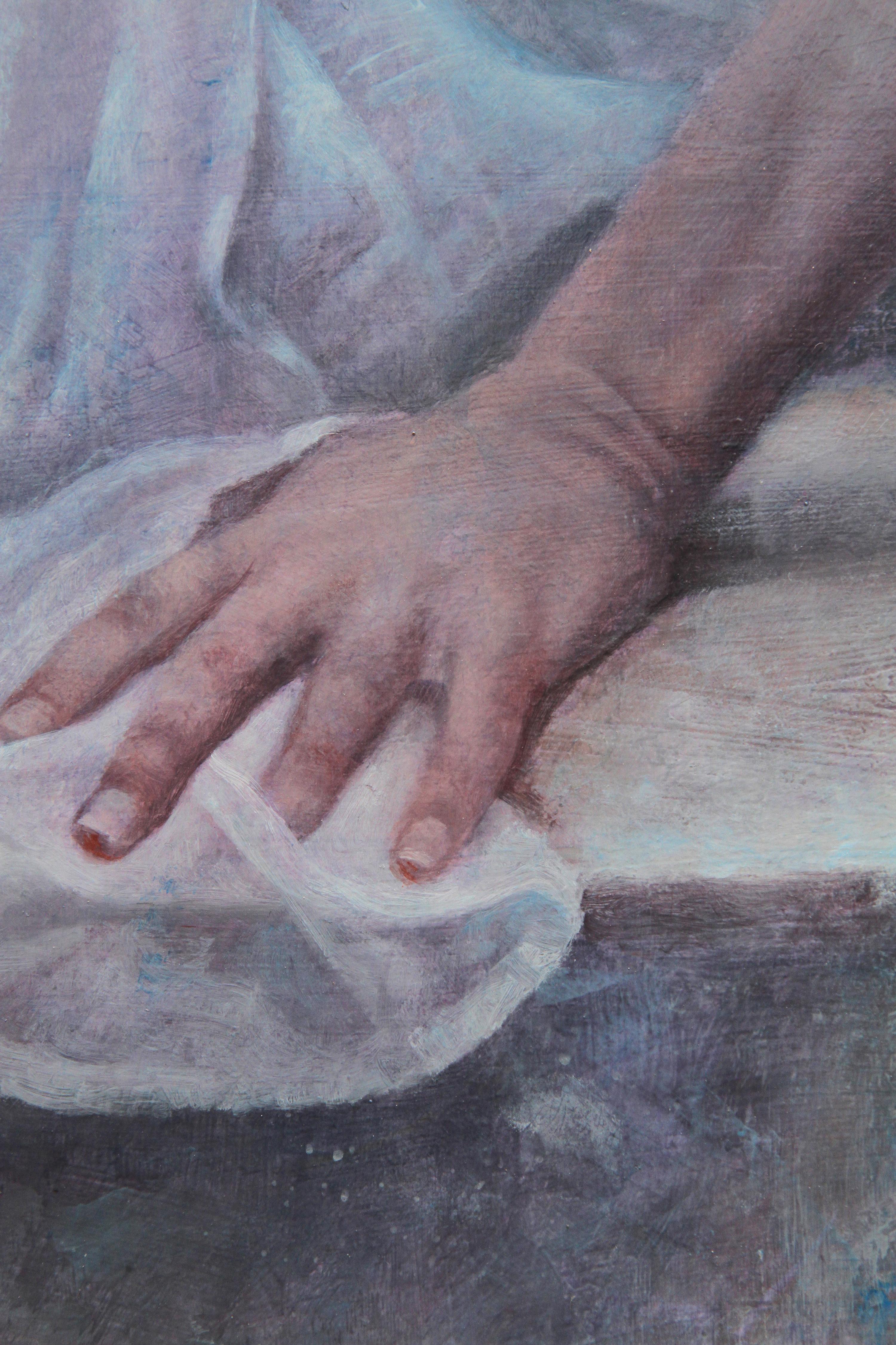 „Der Mond ist romantisch“, Ölgemälde auf Holz, 100x50 cm im Angebot 2