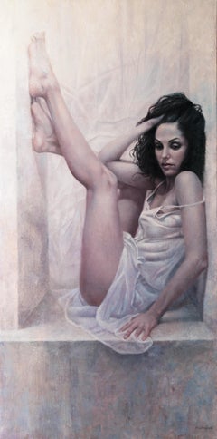 „Der Mond ist romantisch“, Ölgemälde auf Holz, 100x50 cm