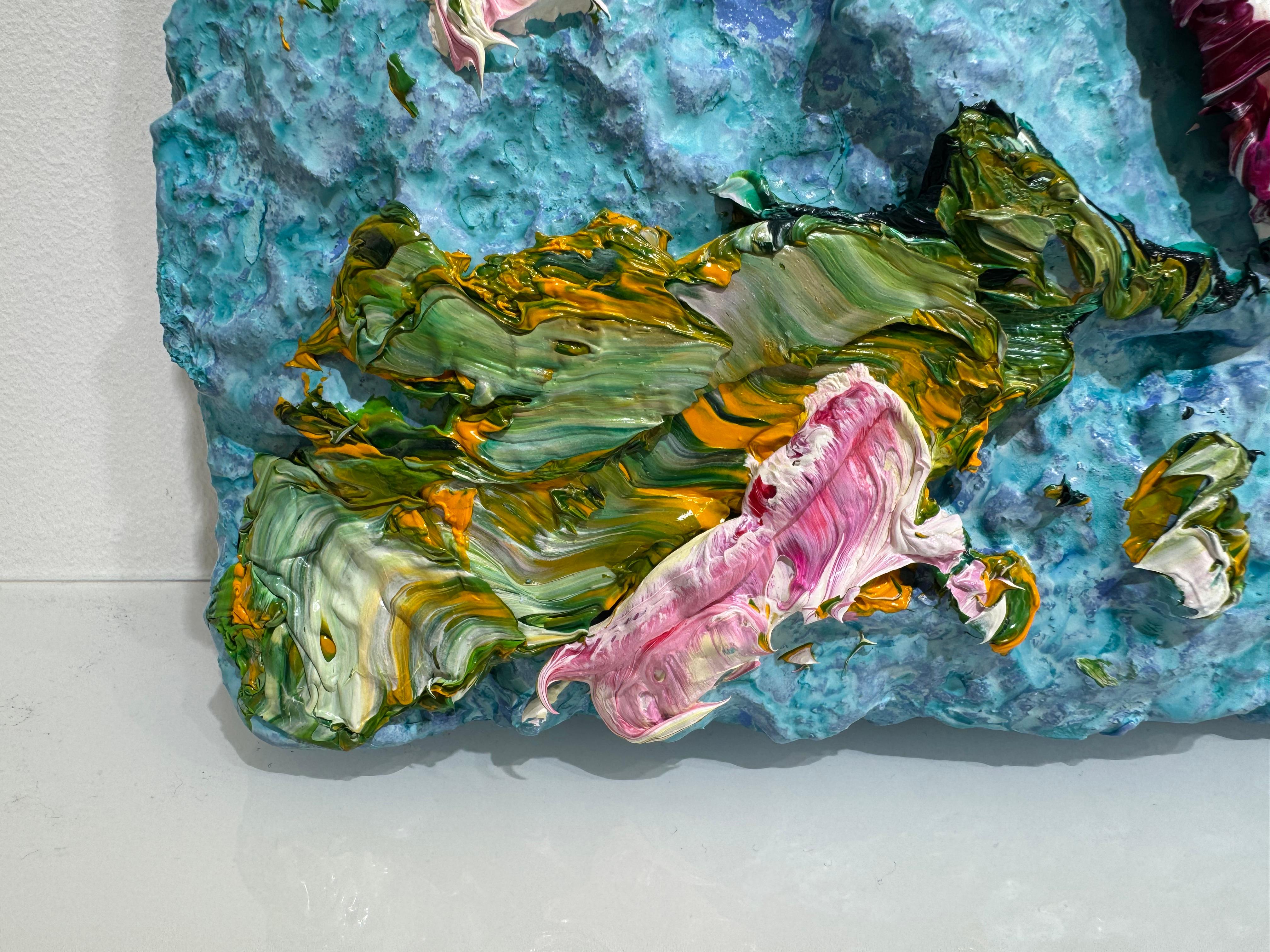 “Fleur”, 2025
Mixed media on wood, edition 1/1
30 × 40 cm (11.8 × 15.7 in)
Unique piece – signed and titled by the artist on the reverse
“Fleur” (2025) is a radiant and emotionally charged painting by Pascal Courcelles, part of his ongoing