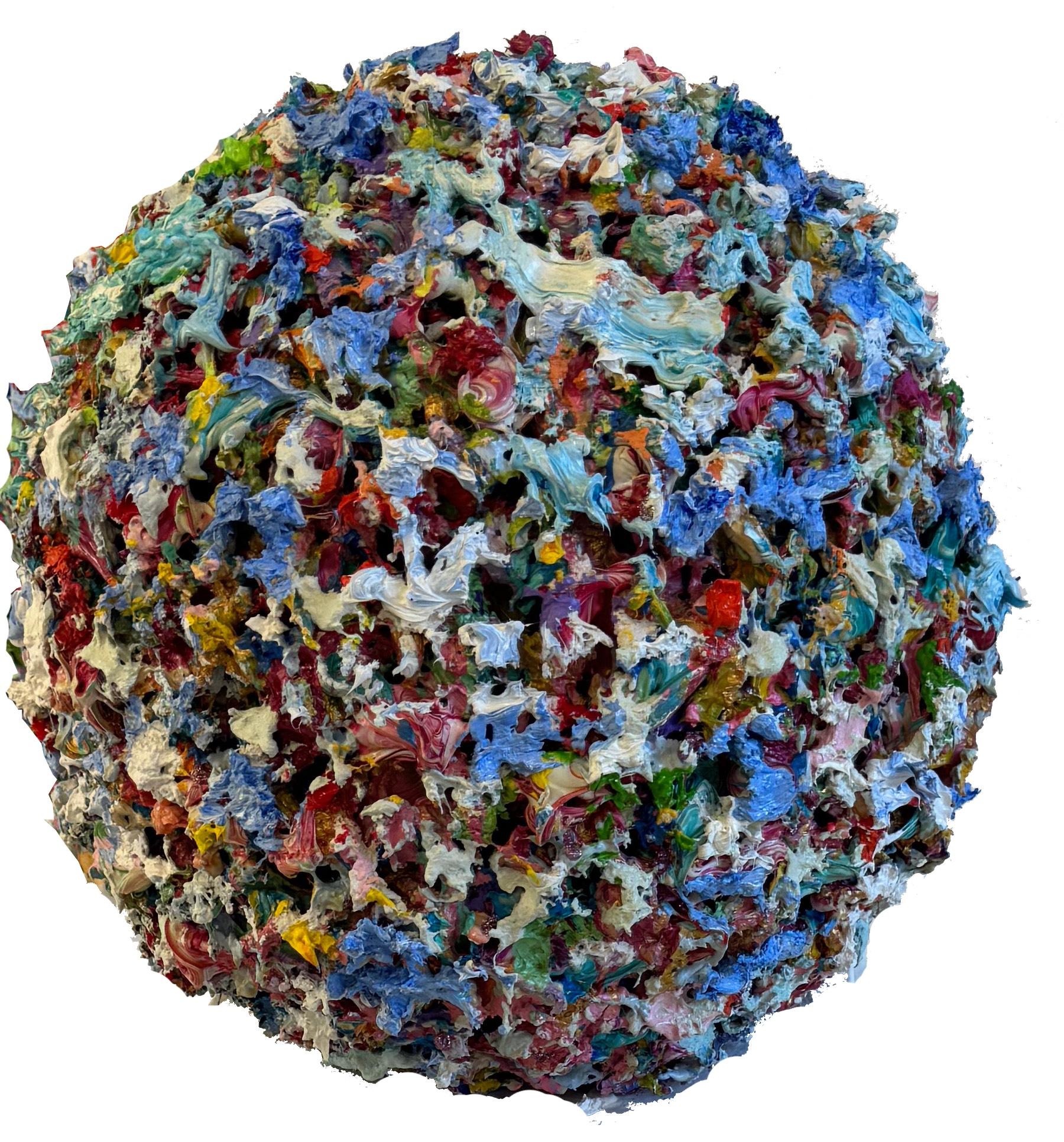 "Sphère", 2025
Técnica mixta sobre estructura preformada, edición 1/1
Ø 45 cm
Pieza única - firmada por el artista

La obra "Sphère" (2025) de Pascal Courcelles es una auténtica pintura-escultura, una fusión tridimensional de gesto, materia y color.