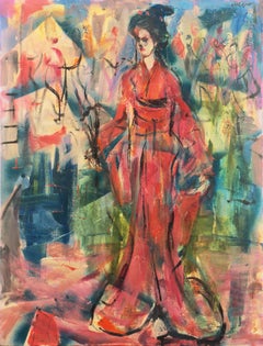 Vintage 'Courtesan', Sausalito, North Beach, San Francisco Bay Area Expressionist Oil