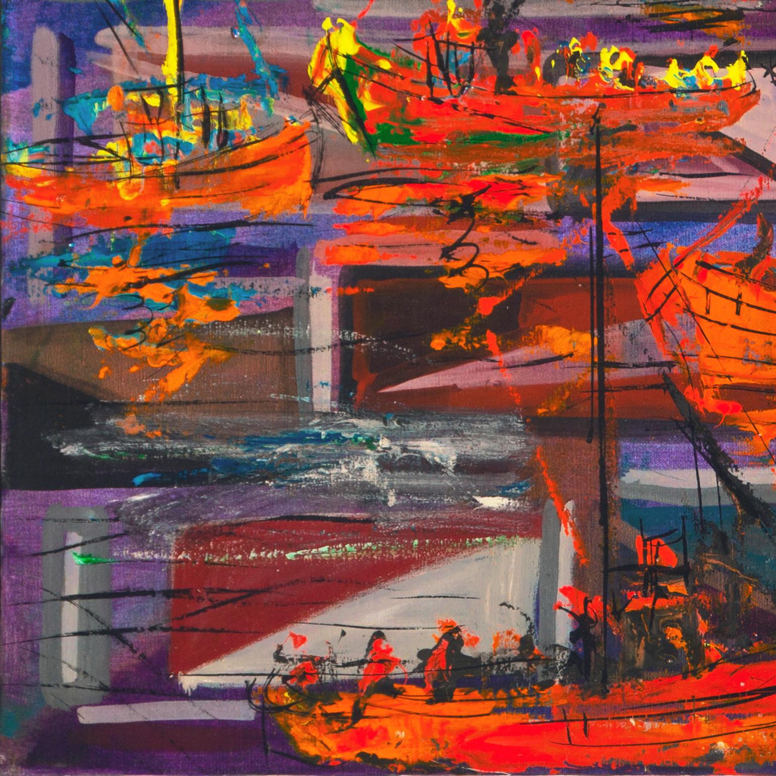 'Fishing Boats', Sausalito, North Beach, San Francisco Bay Area Expressionist - Post-Impressionist Painting by Pascal Cucaro