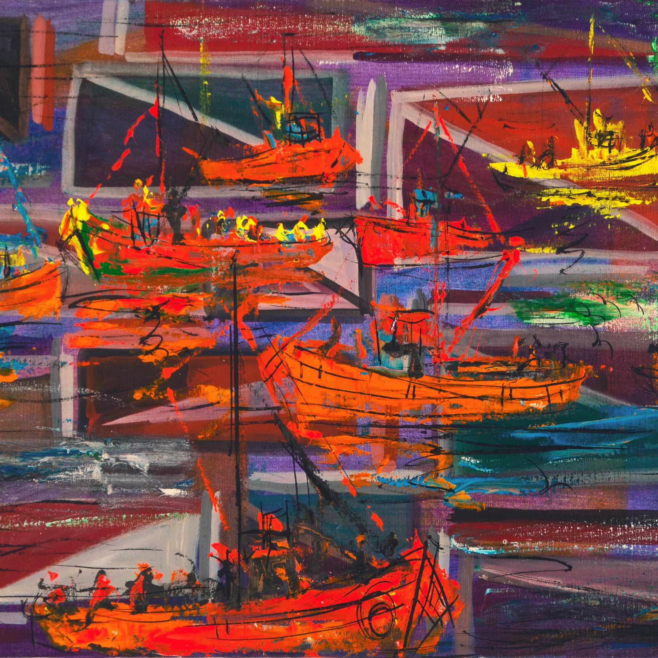 'Fishing Boats', Sausalito, North Beach, San Francisco Bay Area Expressionist For Sale 2