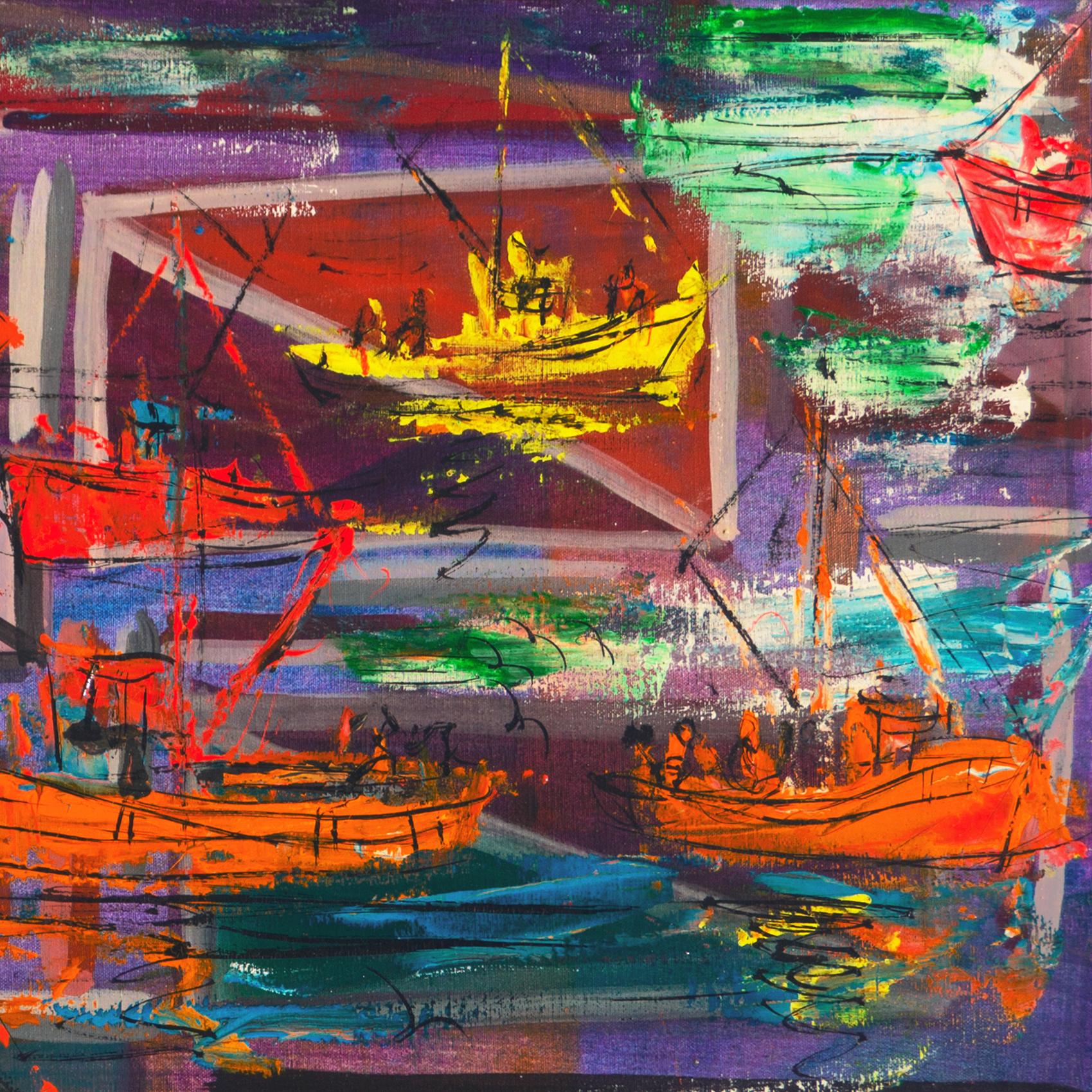 'Fishing Boats', Sausalito, North Beach, San Francisco Bay Area Expressionist For Sale 1