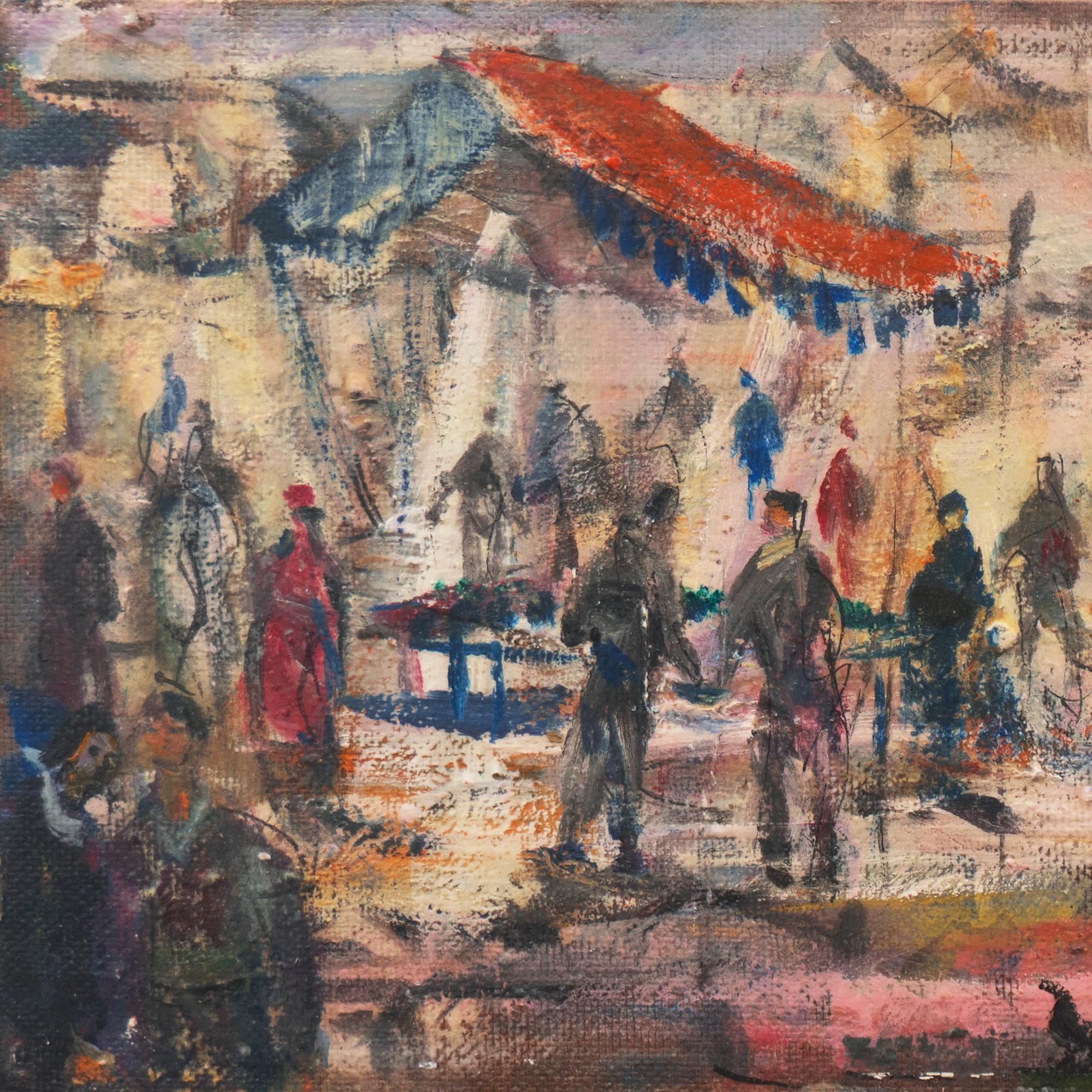 « Market Scene », Sausalito, North Beach, San Francisco Bay Area Expressionist Oil - Post-impressionnisme Painting par Pascal Cucaro