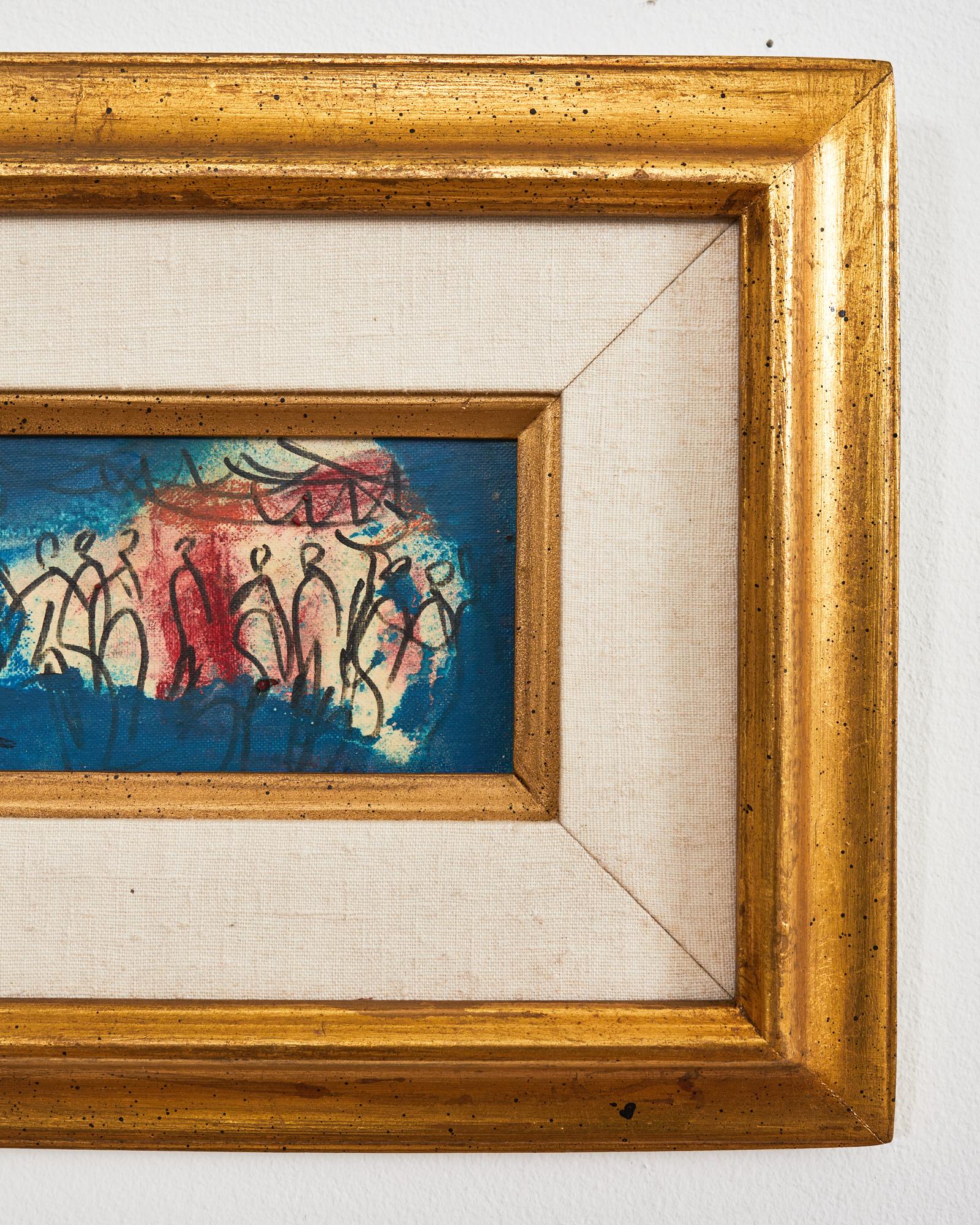 Linen Pascal Cucaro Mid-Century Impressionist Painting of Figures For Sale