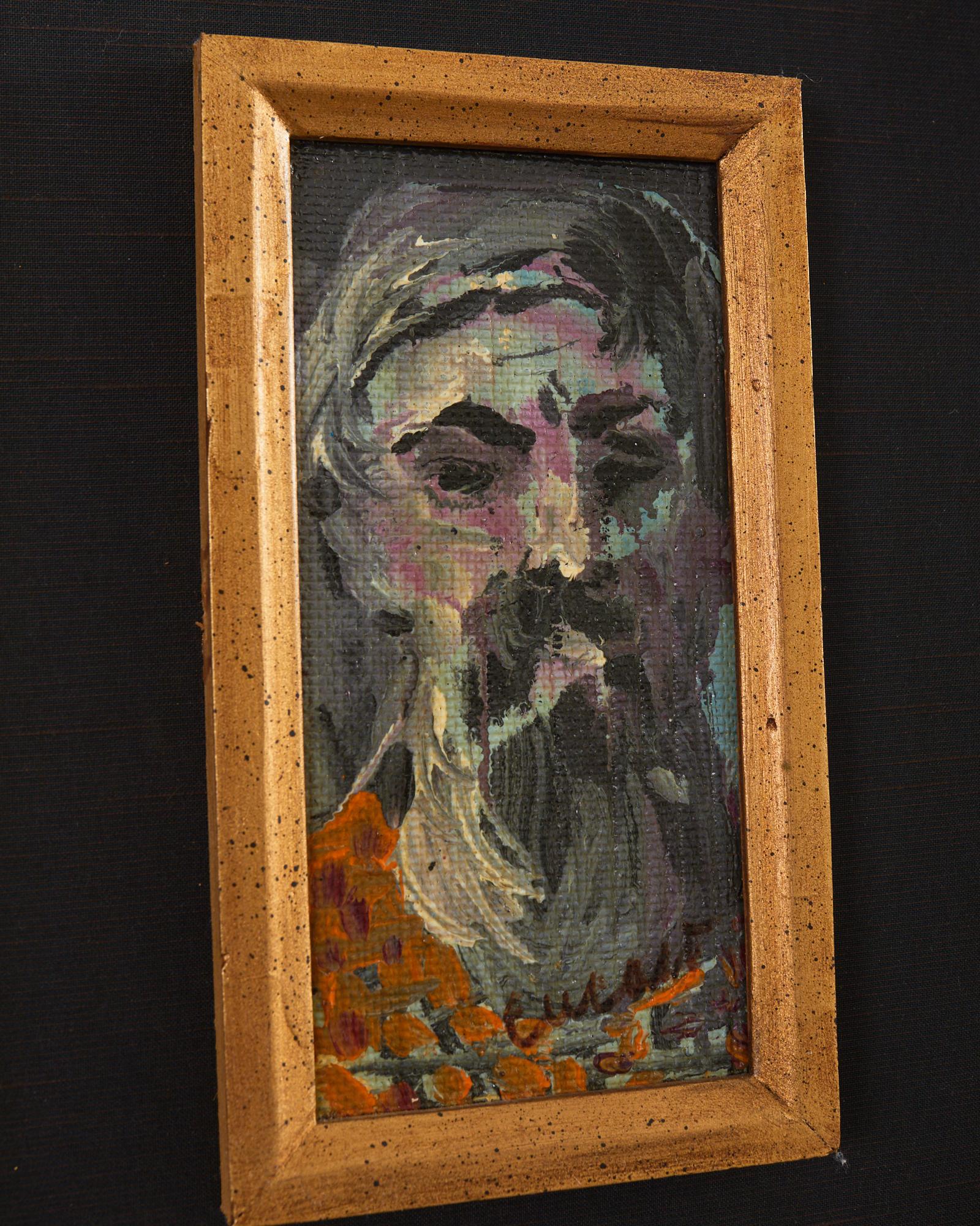 Giltwood Pascal Cucaro Midcentury Painting of a Bearded Man For Sale