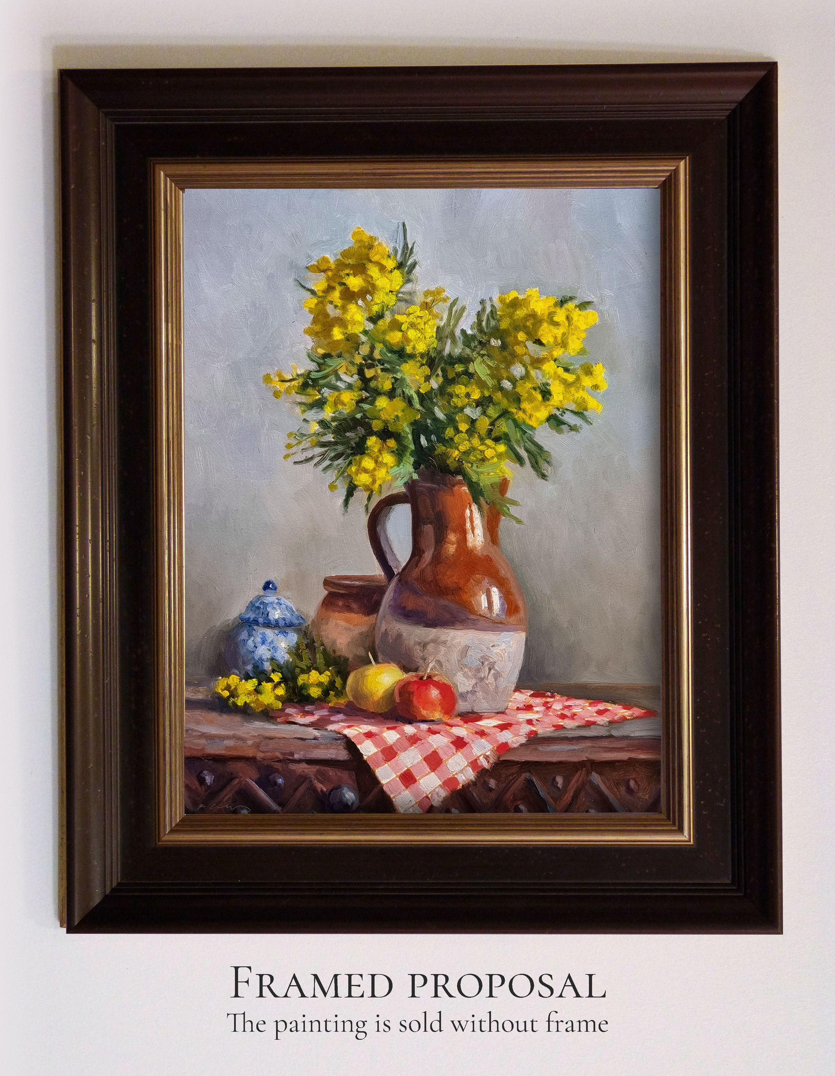 Bouquet e Mimosas, Gemälde, Öl auf MDF-Tafel (Impressionismus), Painting, von Pascal Giroud