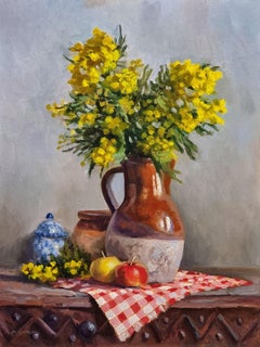 Bouquet e Mimose, Pittura, Olio su pannello MDF