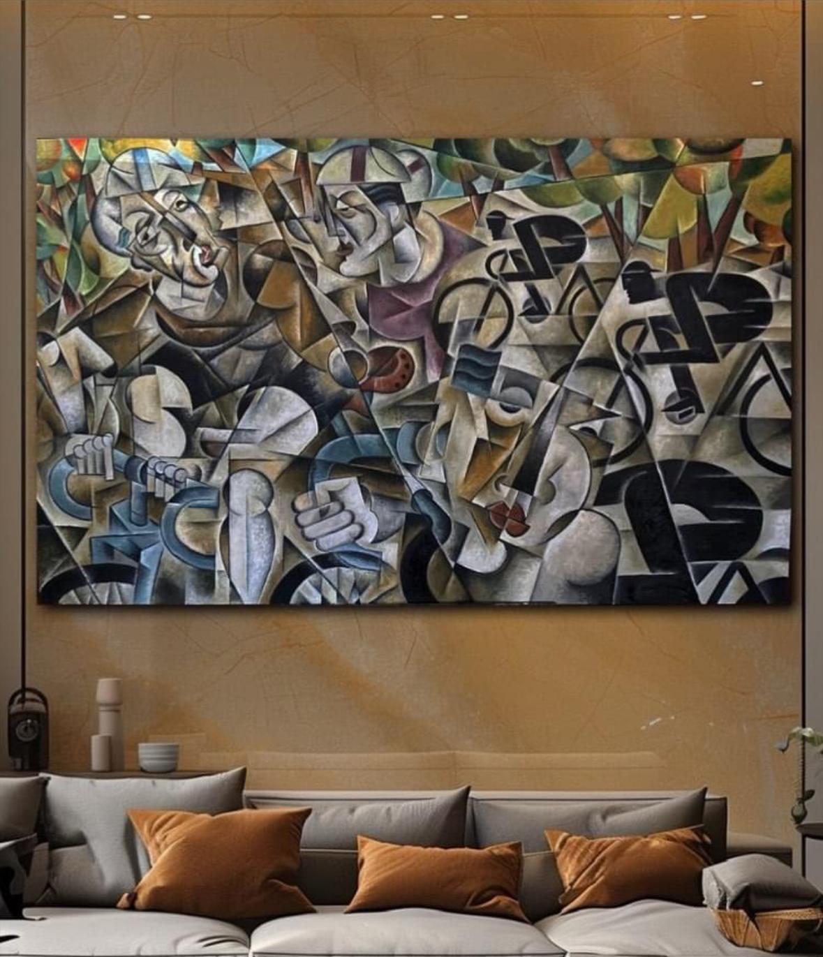 Ricerca del giallo, Tour de France - Figurative Painting Nero di Pascal Jarrion 