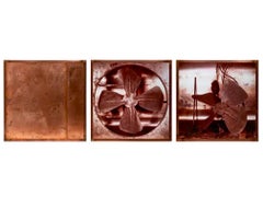 Vintage Large French Conceptual Sculpture Photograph Triptych Copper Frame Pascal Kern 