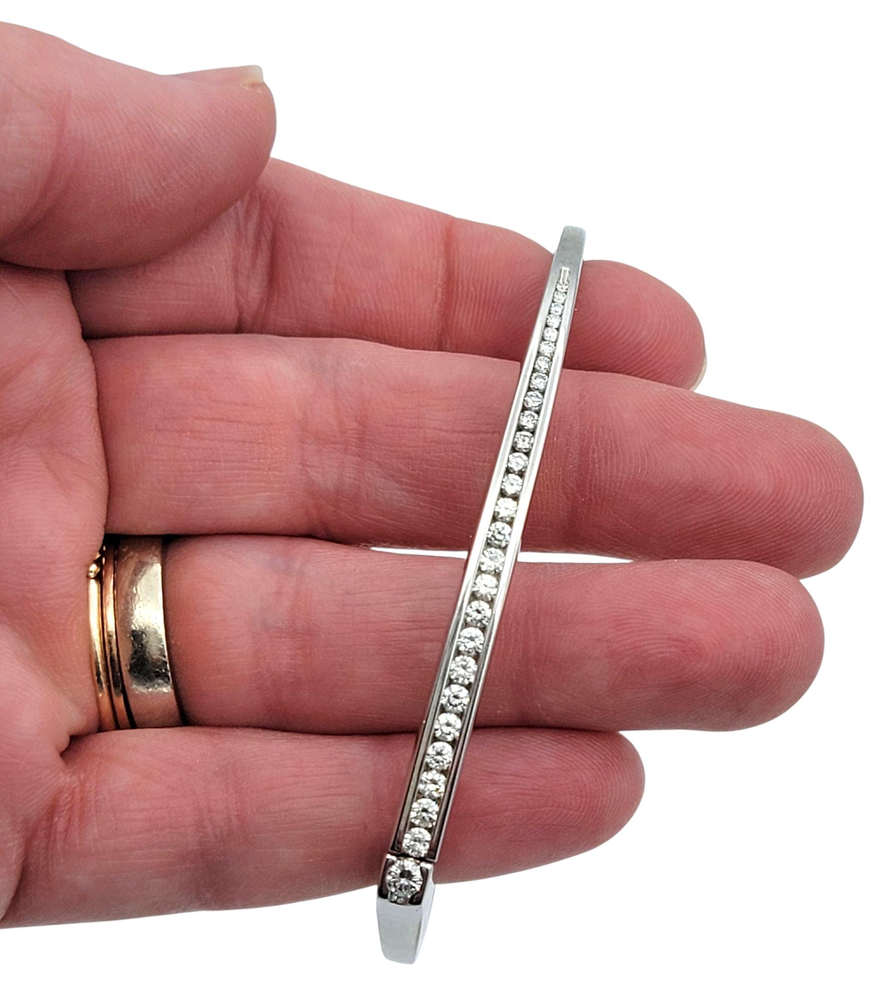 Pascal Lacroix Channel Set Diamond Hinged Bangle Bracelet in 14 Karat White Gold For Sale 2