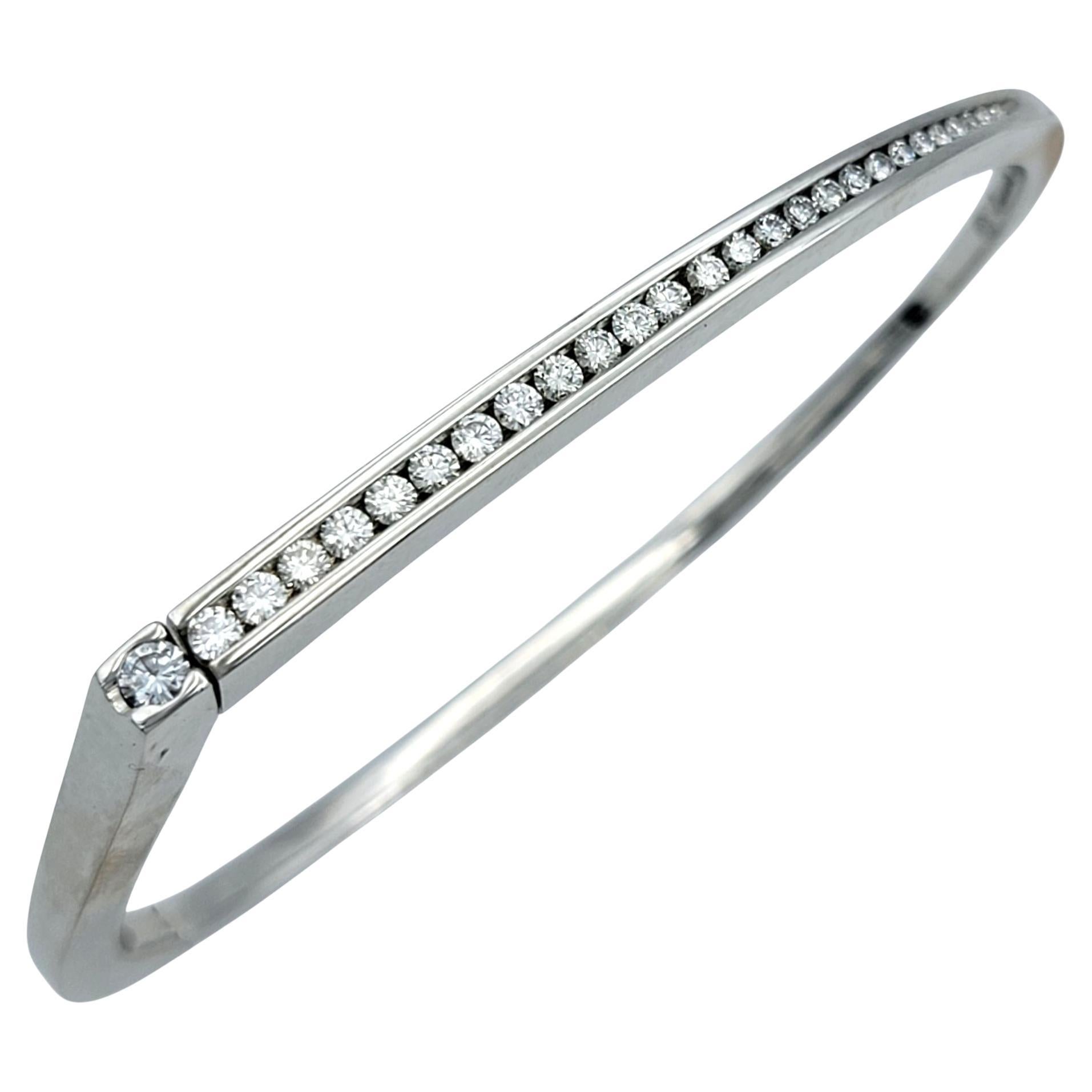 Pascal Lacroix Channel Set Diamond Hinged Bangle Bracelet in 14 Karat White Gold