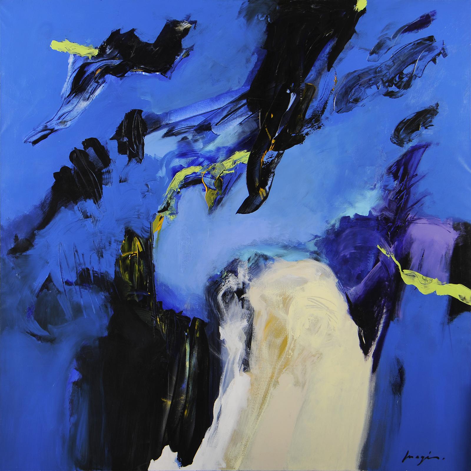 Pascal MAGIS
(Aurillac 1955 - Meyrals 2011)
Blue triptych - 1998
Oil on canvas
H. 150 cm; L. 250 cm (2 panels of 50 cm wide, and the central panel of 150 cm wide)
Signed lower right of the central panel

Provenance: Private collection, Île de
