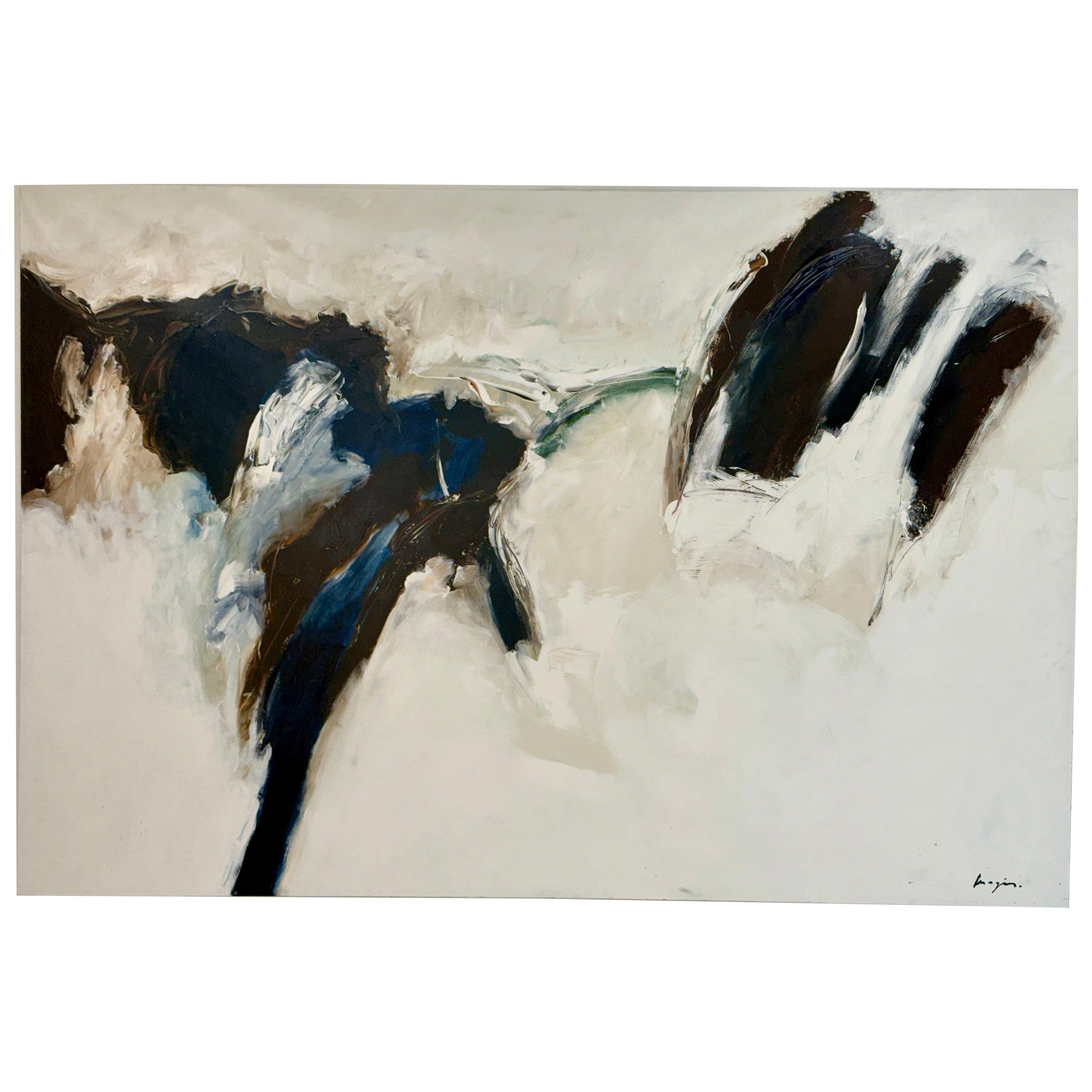 Une peinture abstraite dynamique et à forte résonance émotionnelle de l'artiste français Pascal Magis, créée en 1999. Réalisée à l'acrylique sur toile, l'œuvre présente des traits gestuels audacieux dans un indigo profond, des bruns terreux, des