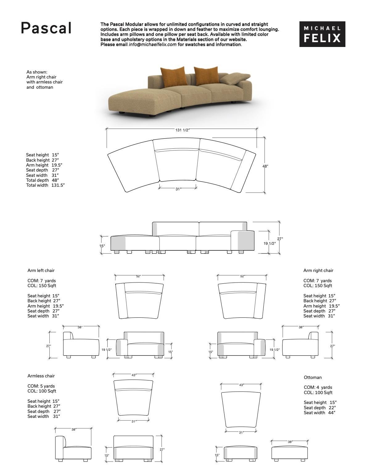 Leather Pascal Modular Curve Sofa For Sale