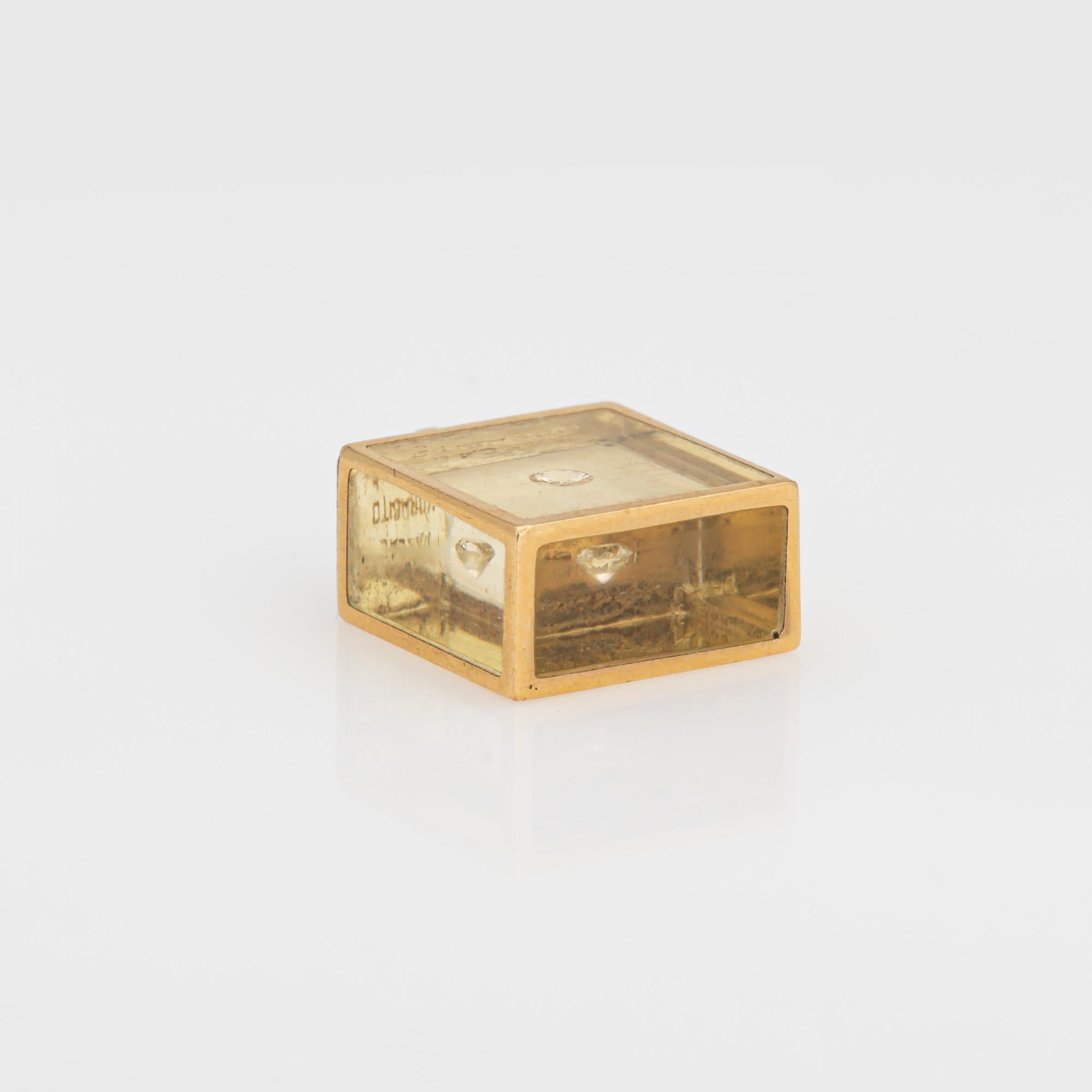 Round Cut Pascal Morabito Floating Diamond Cube Pendant Vintage 18k Yellow Gold French