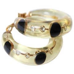 Pascal Morabito Hoop Earrings, 18 Karat Yellow Gold, Diamonds and Onyx in Resin