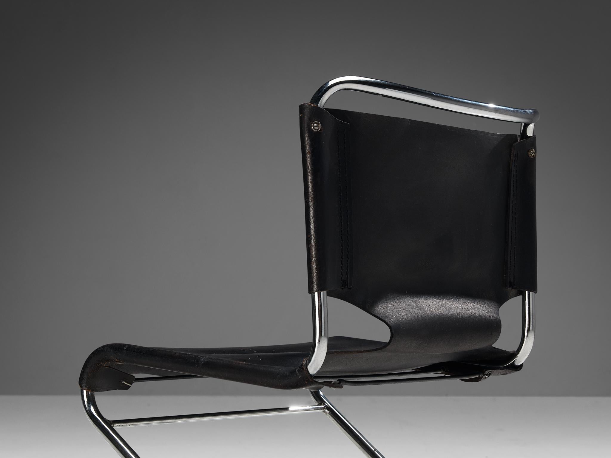 Mid-Century Modern Pascal Mourgue 'Biscia' Chair in Black Saddle Leather 
