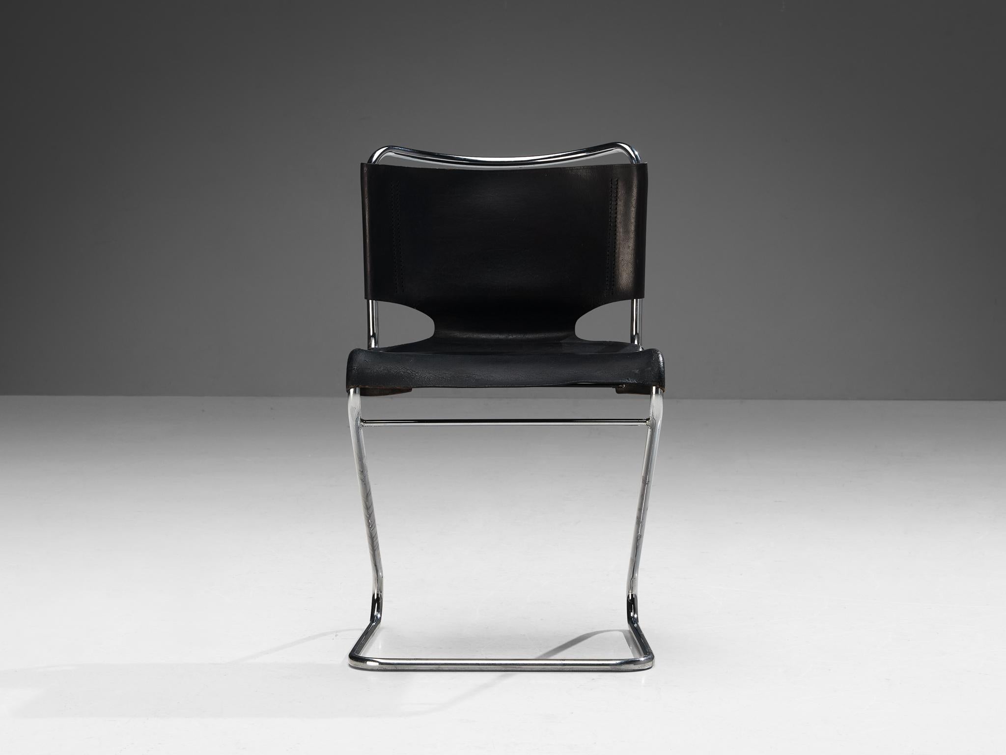 Mid-20th Century Pascal Mourgue 'Biscia' Chair in Black Saddle Leather 