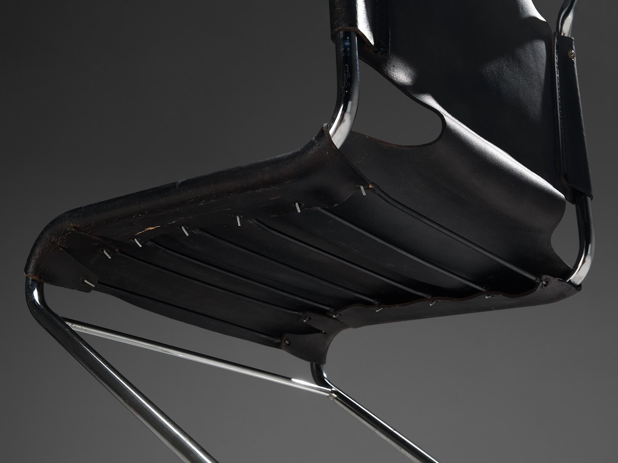 Pascal Mourgue 'Biscia' Chair in Black Saddle Leather  1