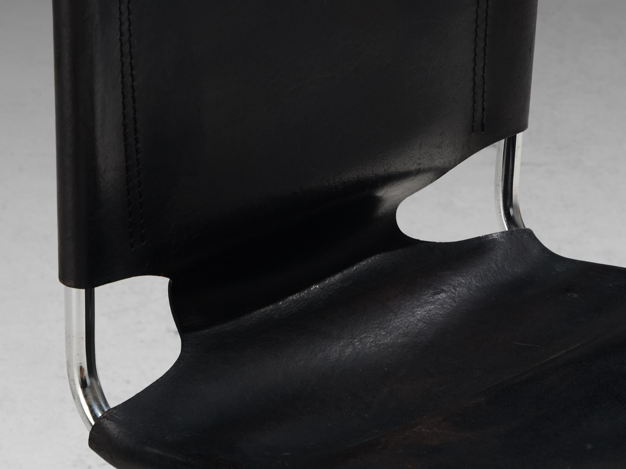 Pascal Mourgue 'Biscia' Chair in Black Saddle Leather  2