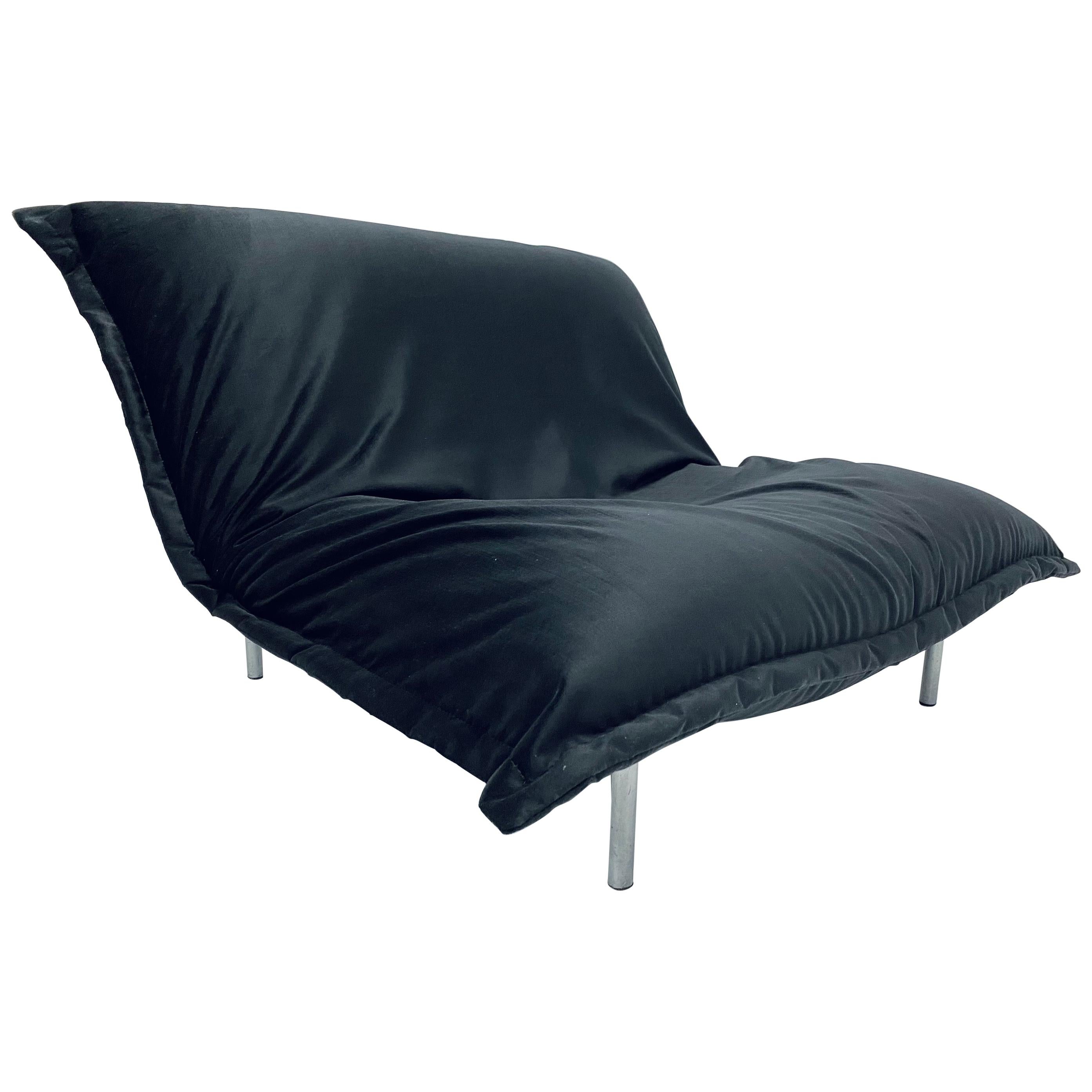 Pascal Mourgue "Calin" Fireside Pillow Chair in Black Velvet for Ligne Roset