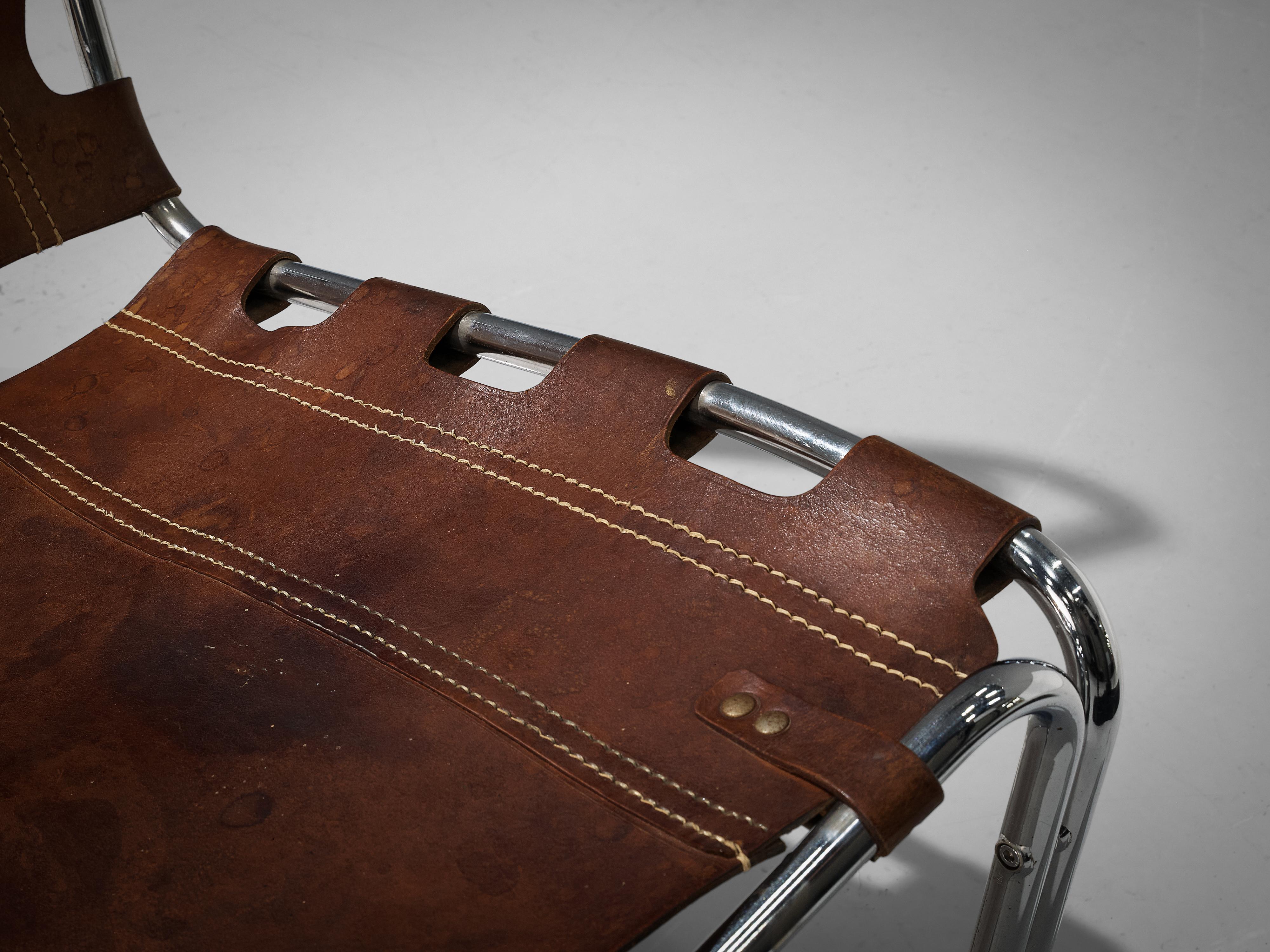 Pascal Mourgue ‘Fabio’ Lounge Chair in Patinated Leather 2