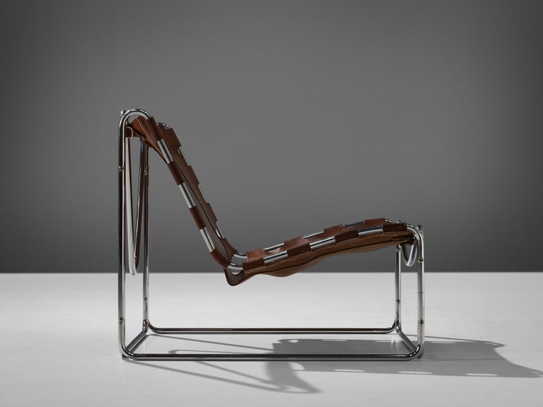 French Pascal Mourgue ‘Fabio’ Lounge Chair in Patinated Leather For Sale