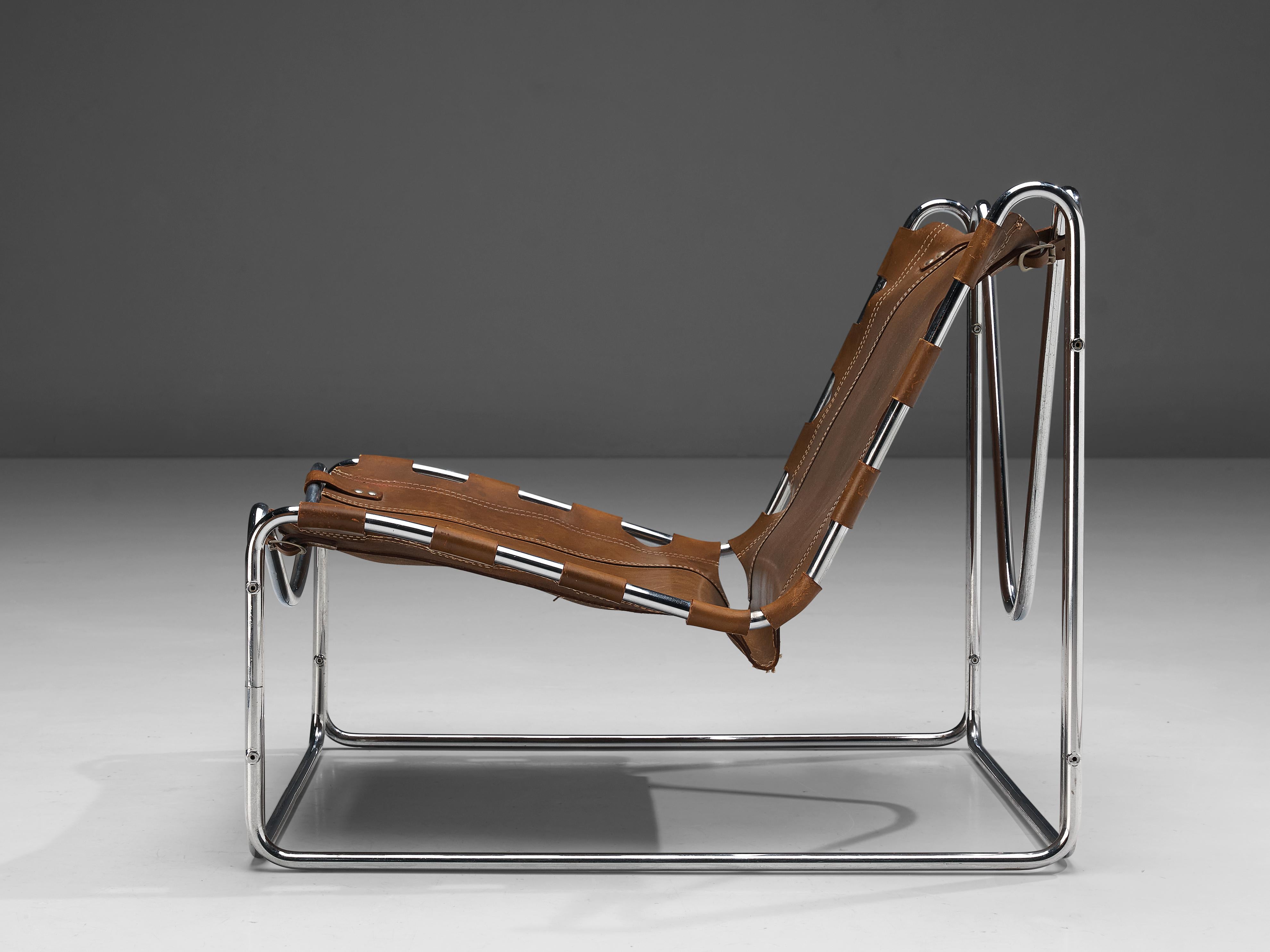 Mid-Century Modern Pascal Mourgue 'Fabio' Lounge Chair en cuir patiné en vente