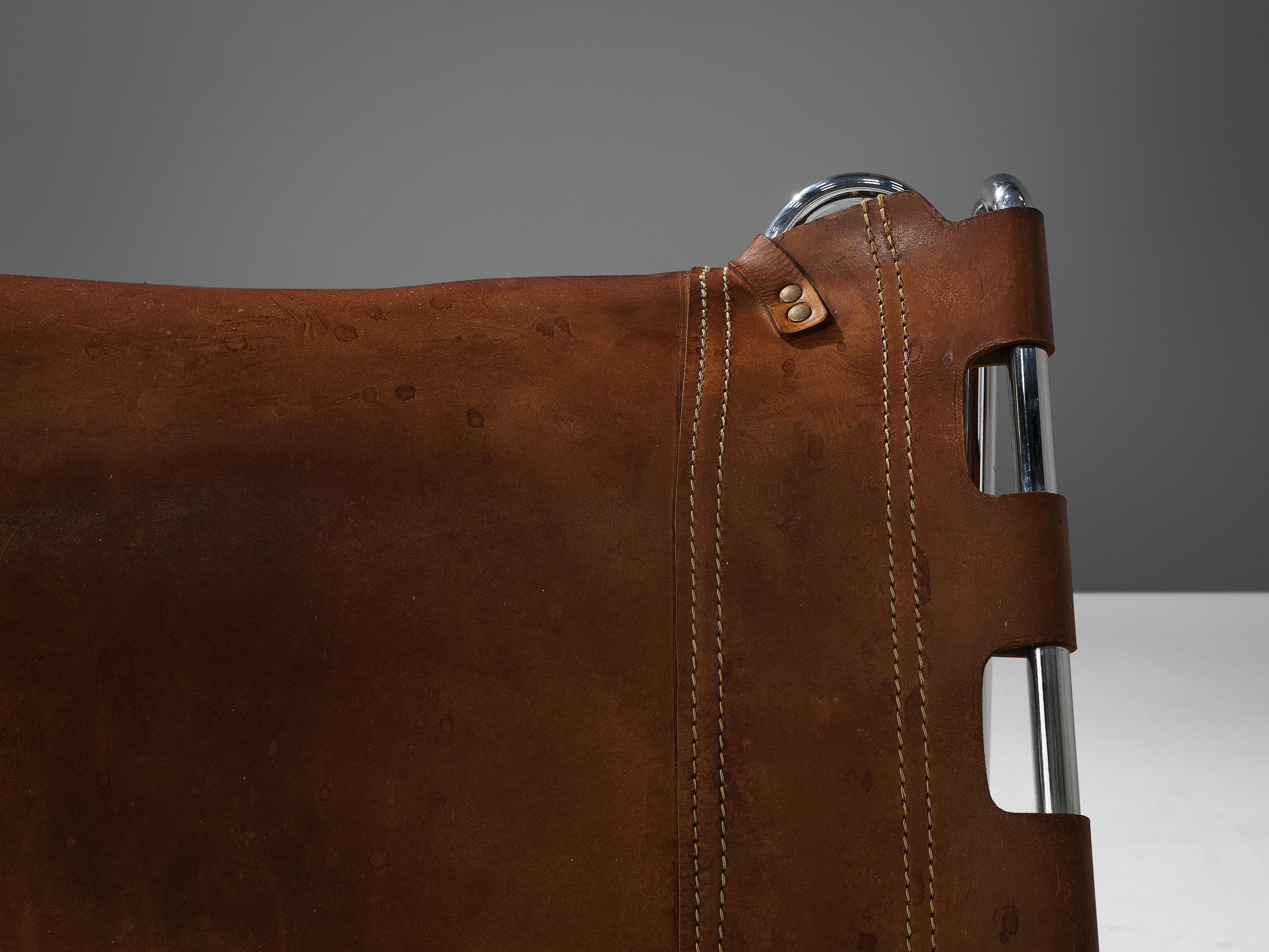Pascal Mourgue ‘Fabio’ Lounge Chair in Patinated Leather In Good Condition In Waalwijk, NL
