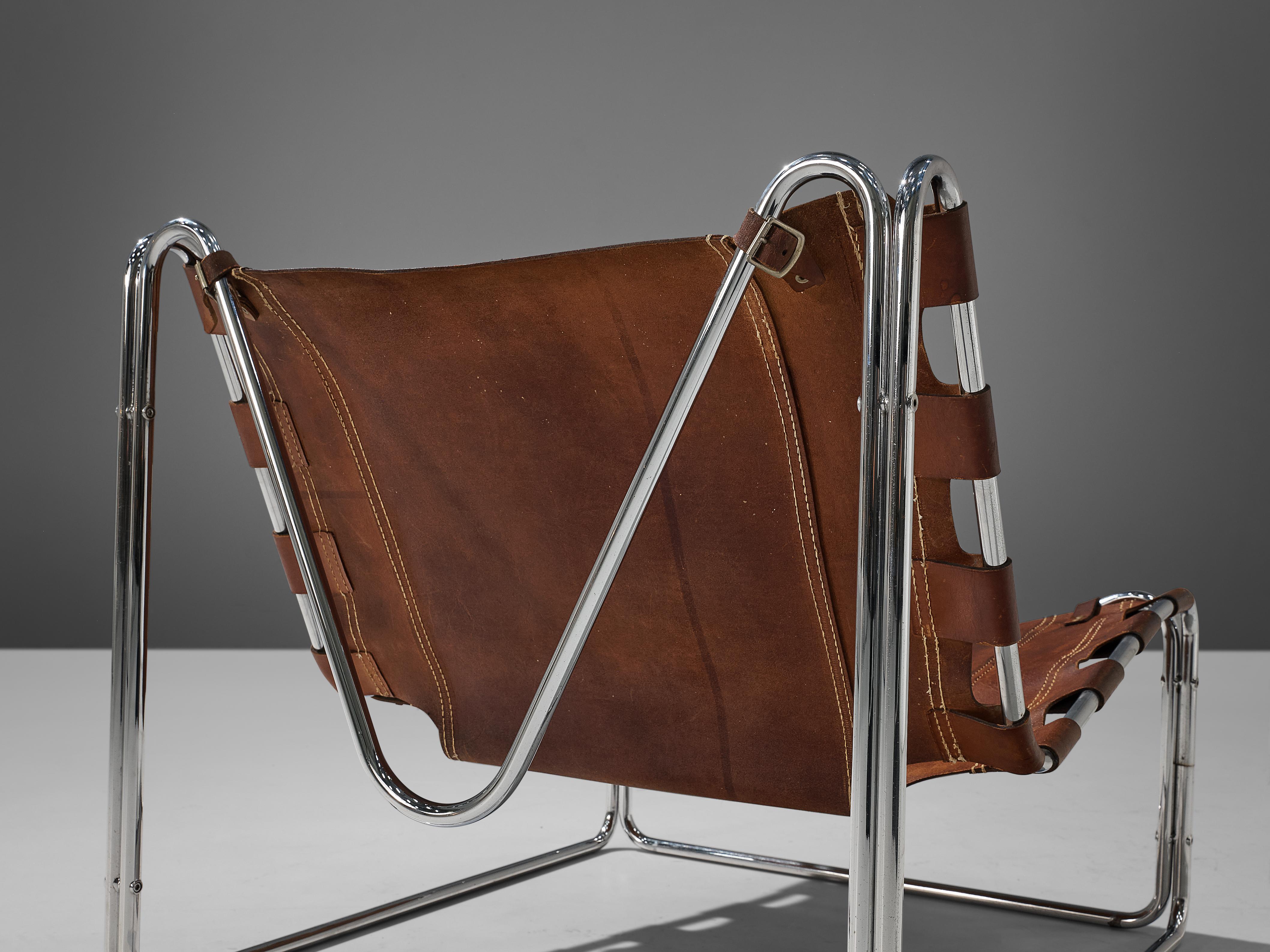 Mid-20th Century Pascal Mourgue ‘Fabio’ Lounge Chair in Patinated Leather