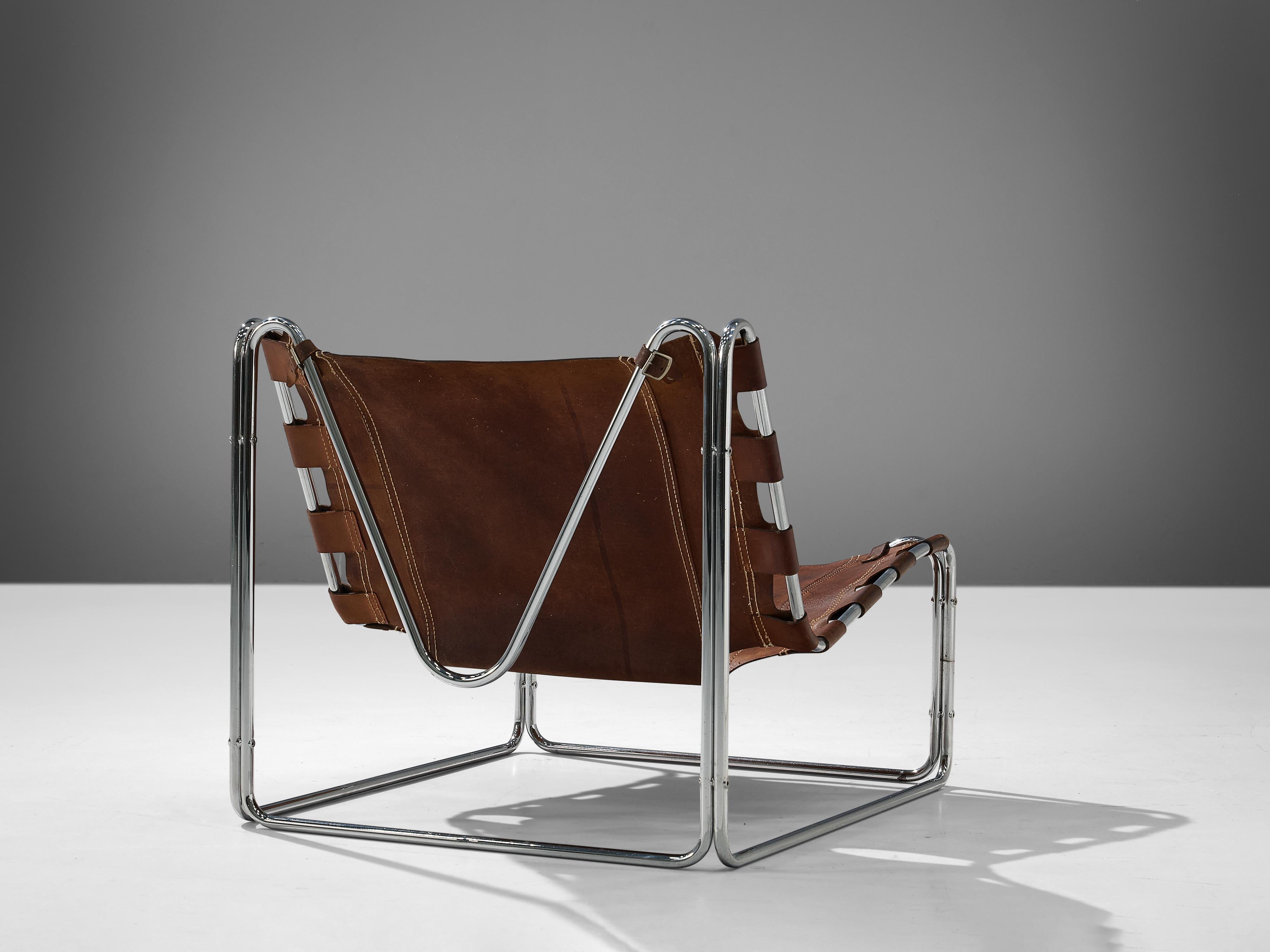Pascal Mourgue ‘Fabio’ Lounge Chair in Patinated Leather 1