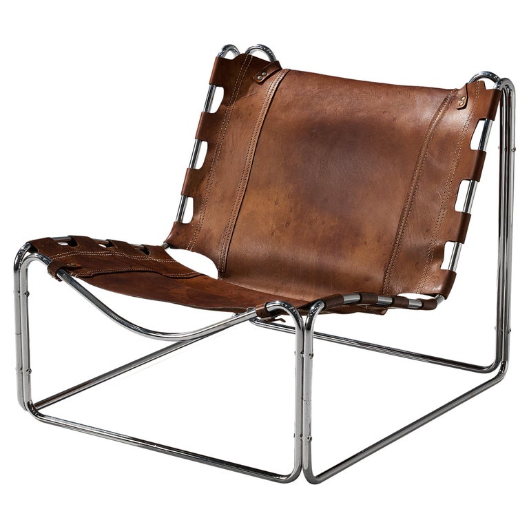 Pascal Mourgue ‘Fabio’ Lounge Chair in Patinated Leather For Sale