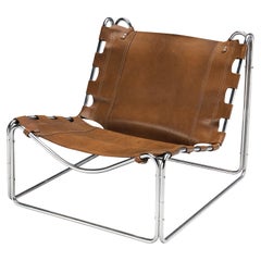 Pascal Mourgue ‘Fabio’ Lounge Chair in Patinated Leather