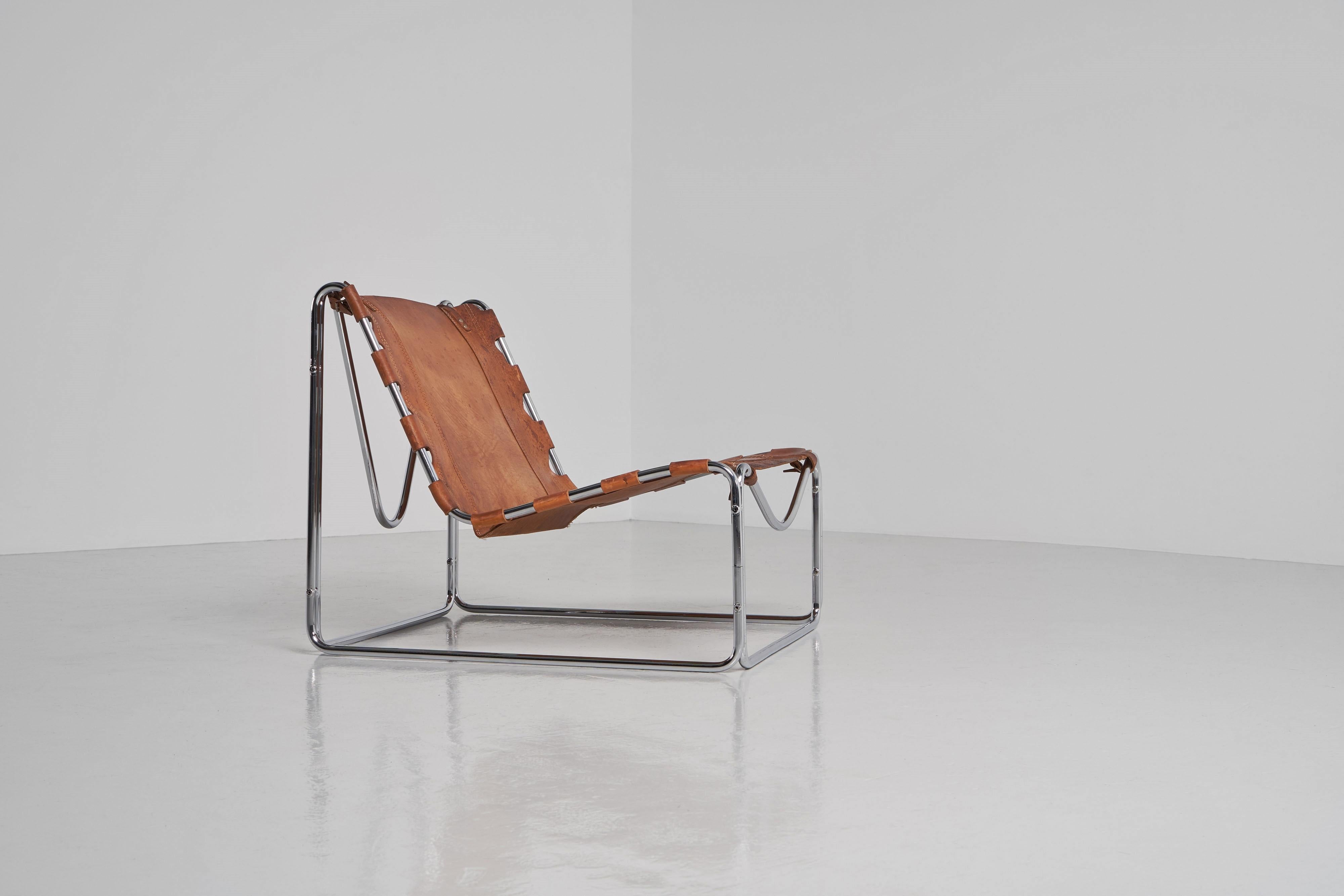 Wonderful Fabio lounge chair, designed by Pascal Mourgue and manufactured by Steiner in France in 1970. This remarkable chair showcases a captivating shape and is crafted from chrome-plated tubular metal, exuding a sleek and modern aesthetic. The