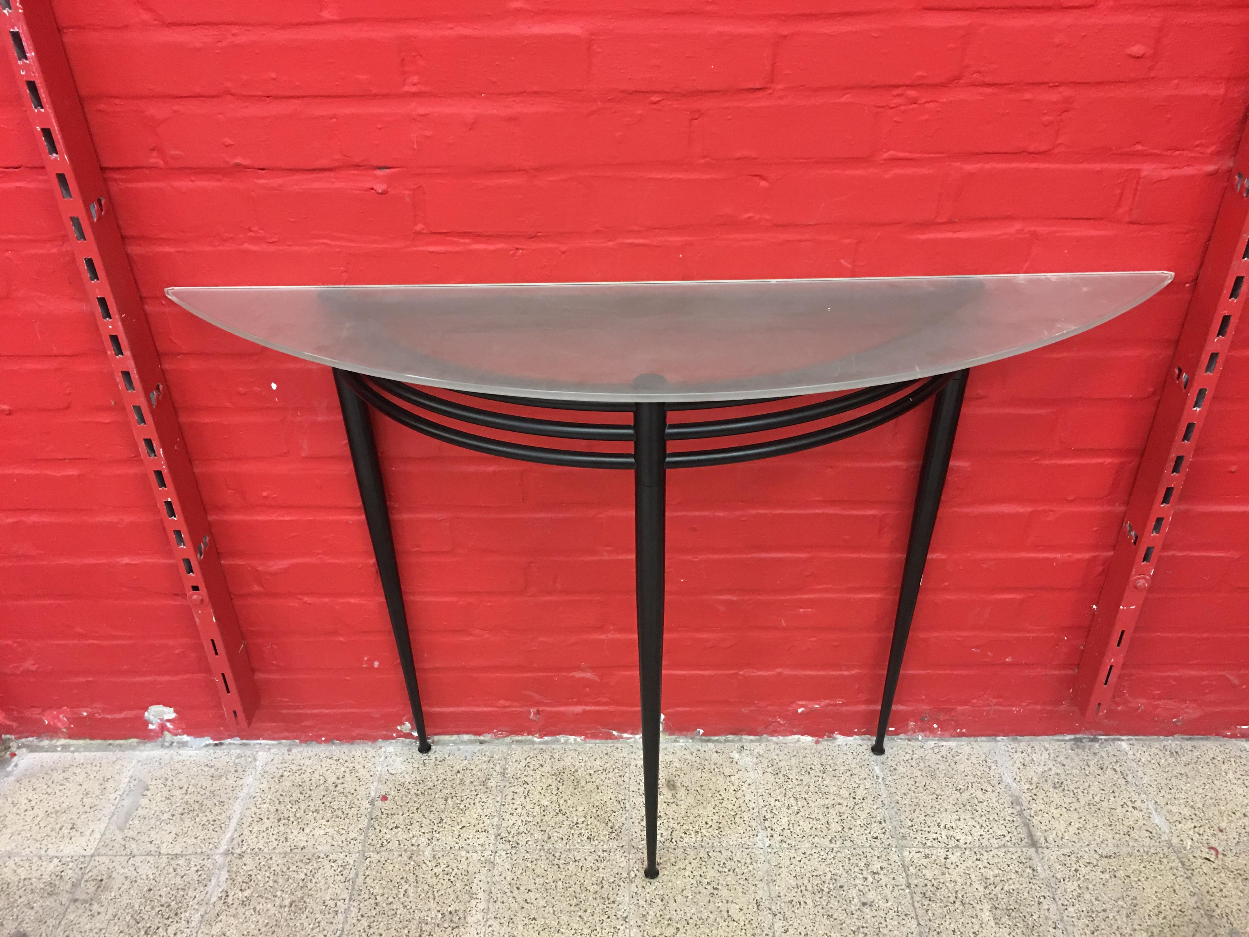 Pascal Mourgue, Lacquered Metal Console, Sanded Glass Top For Sale 4