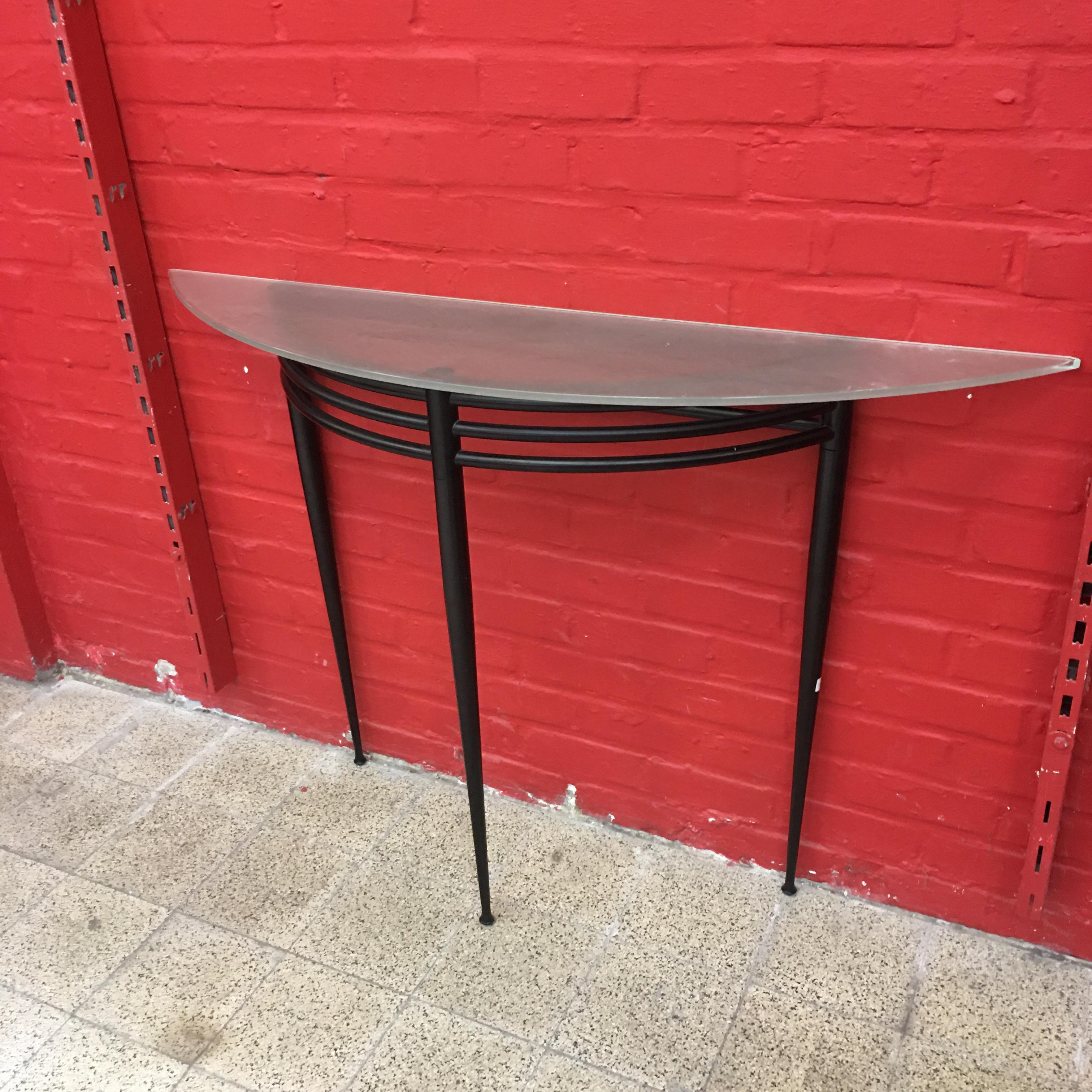Late 20th Century Pascal Mourgue, Lacquered Metal Console, Sanded Glass Top For Sale