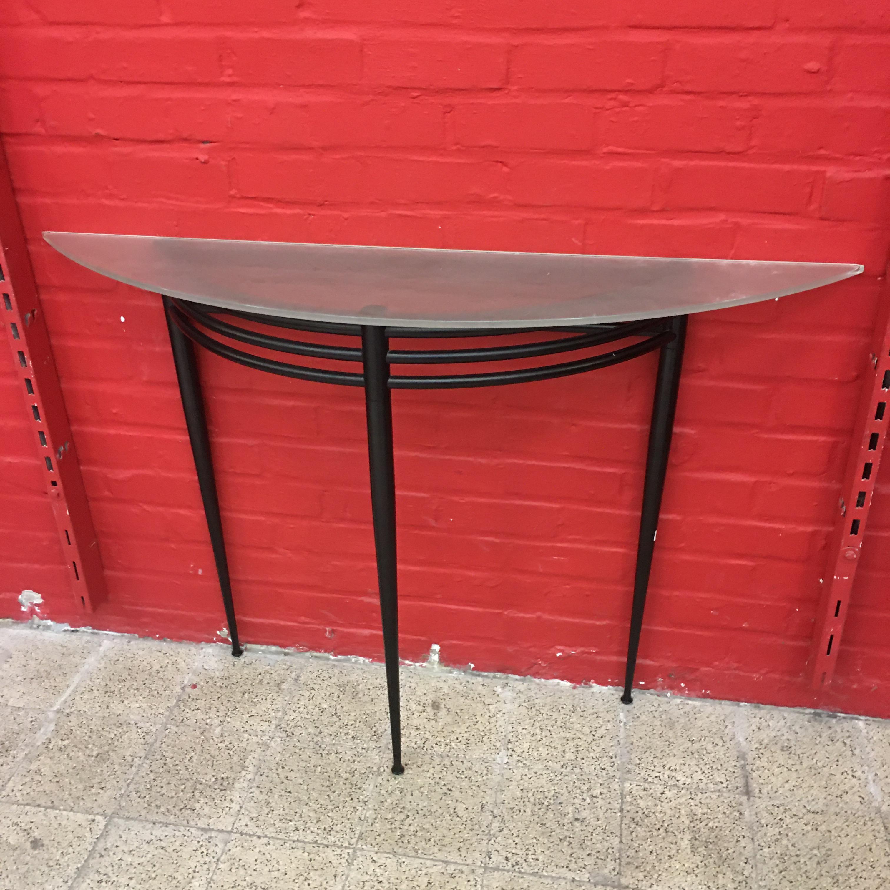 Pascal Mourgue, Lacquered Metal Console, Sanded Glass Top For Sale 2