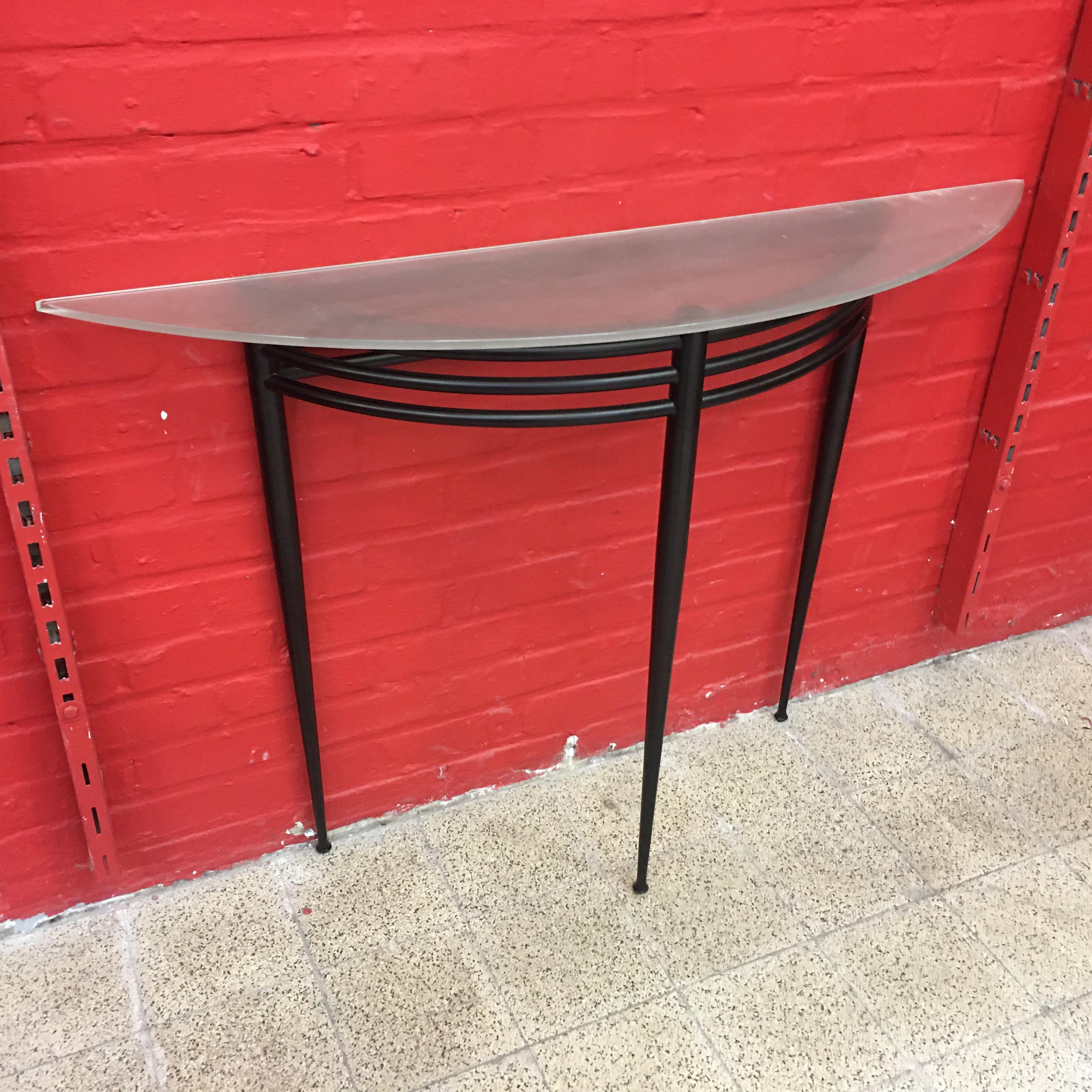 Pascal Mourgue, Lacquered Metal Console, Sanded Glass Top For Sale 3