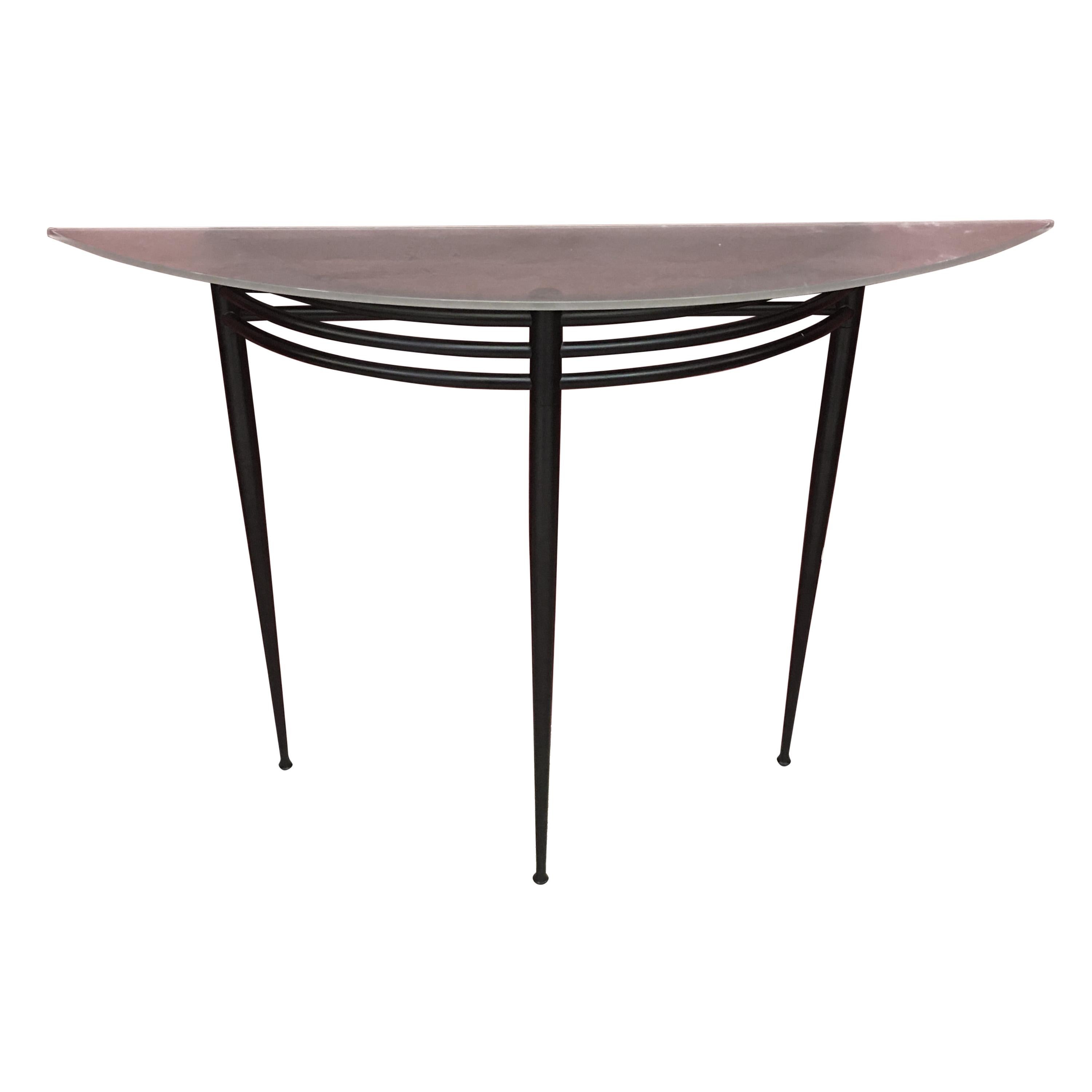 Pascal Mourgue, Lacquered Metal Console, Sanded Glass Top For Sale