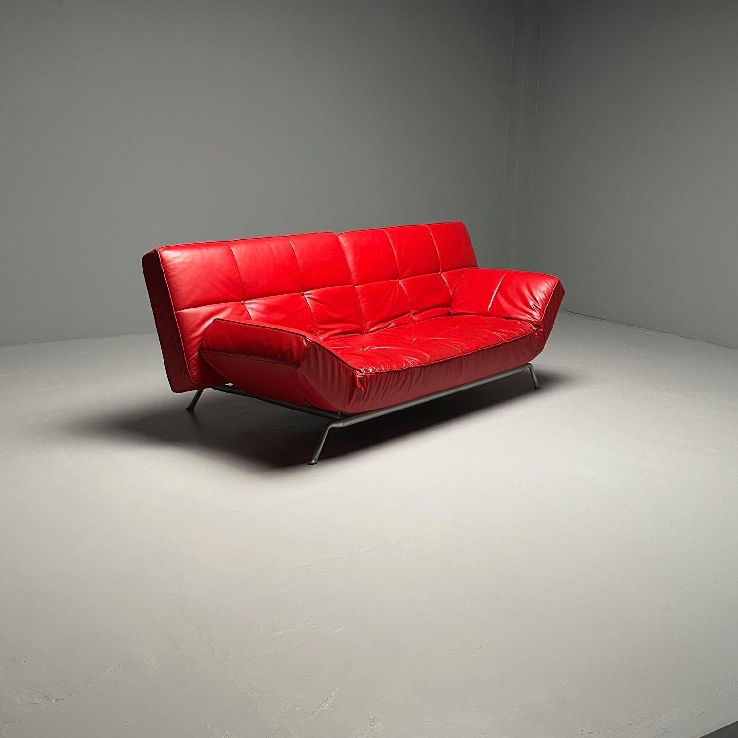 Mid-Century Modern Pascal Mourgue, Ligne Roset, Smala Adjustable Daybed, Sofa, Red Leather, France