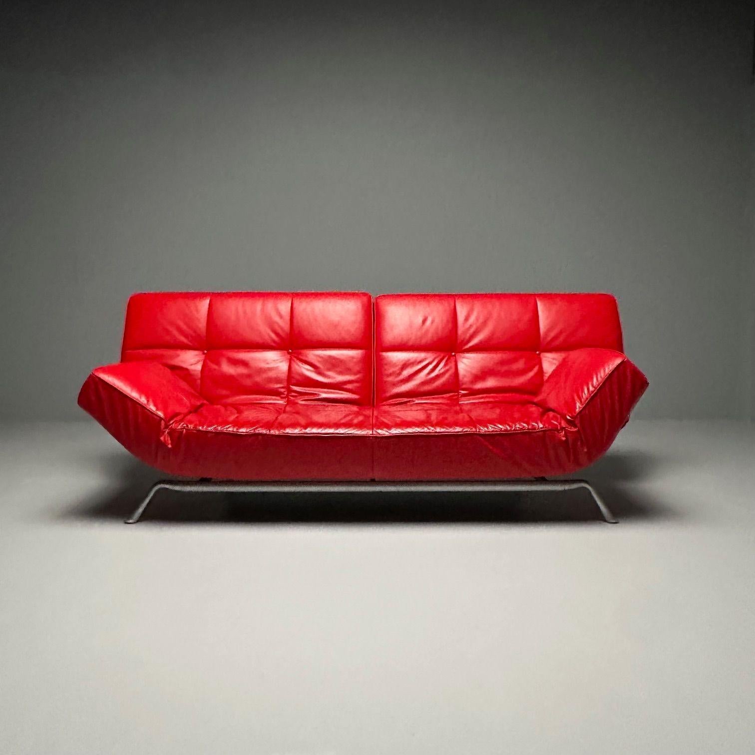 French Pascal Mourgue, Ligne Roset, Smala Adjustable Daybed, Sofa, Red Leather, France