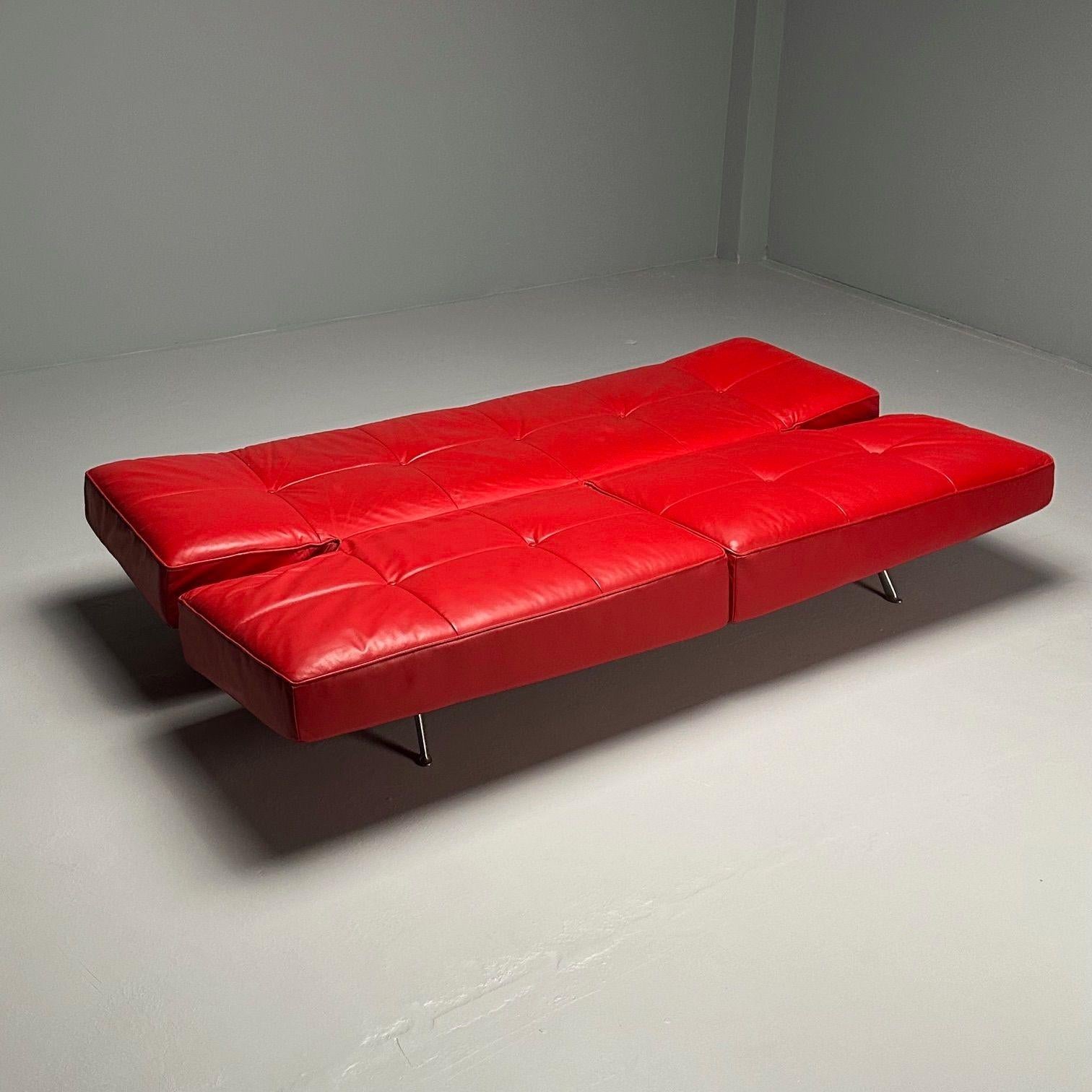 Contemporary Pascal Mourgue, Ligne Roset, Smala Adjustable Daybed, Sofa, Red Leather, France